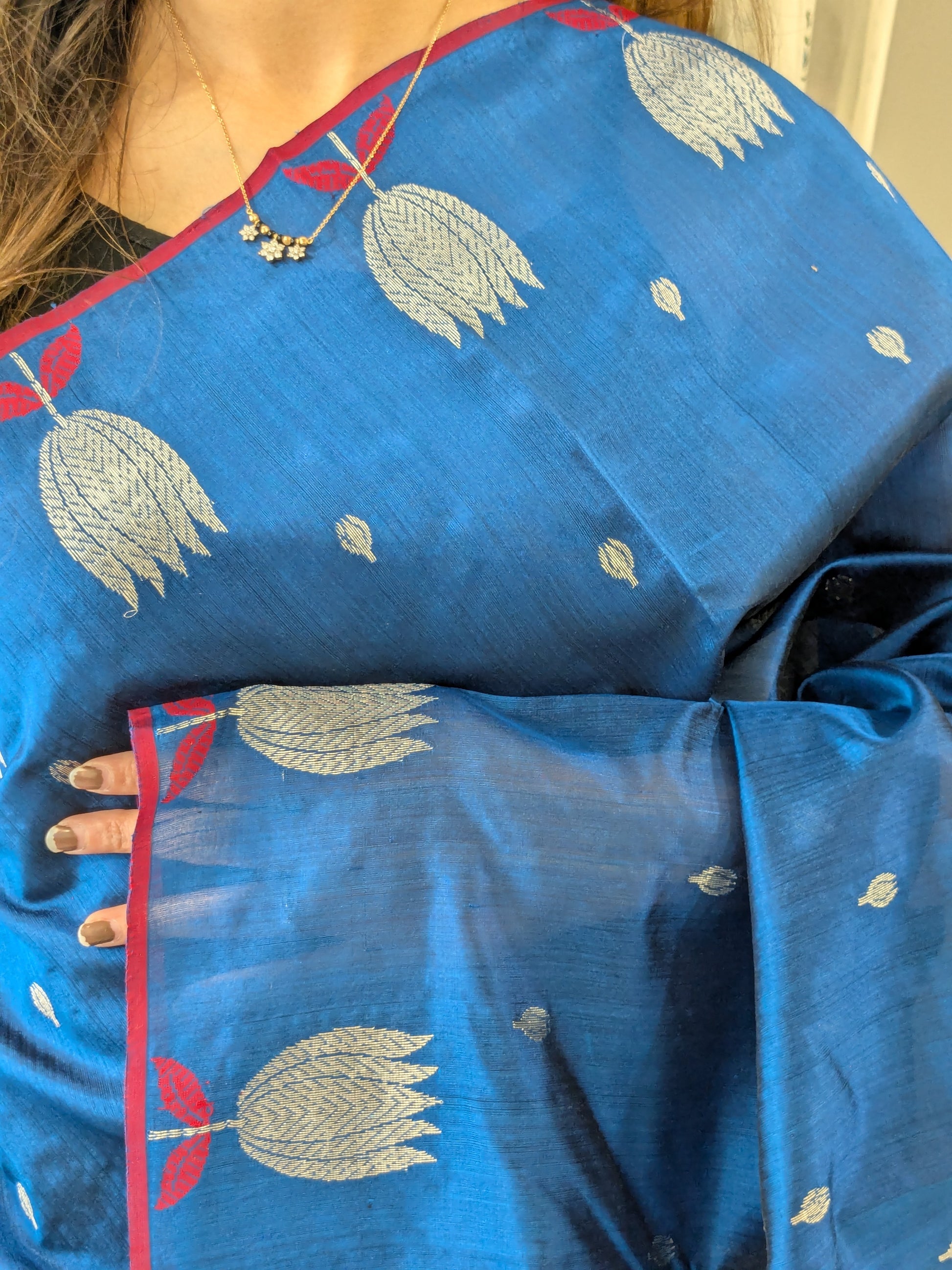 Handloom Peacock Blue Chanderi Silk Saree
