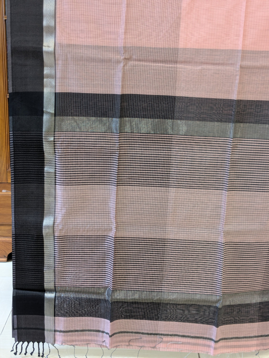 Maheshwari Pink Saree with Black Resham Border