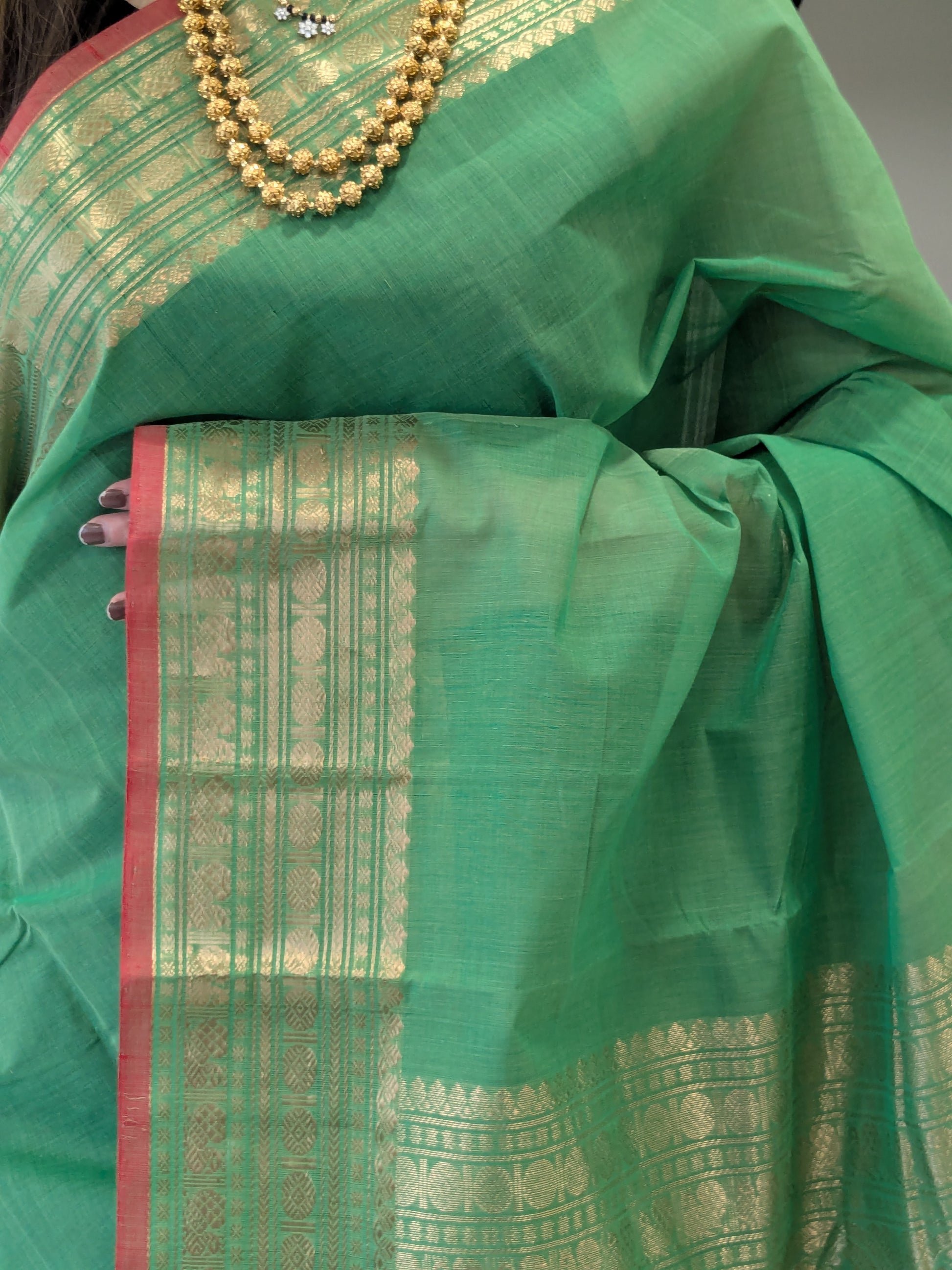 Handloom Cotton Light Green Kanjivaram Saree