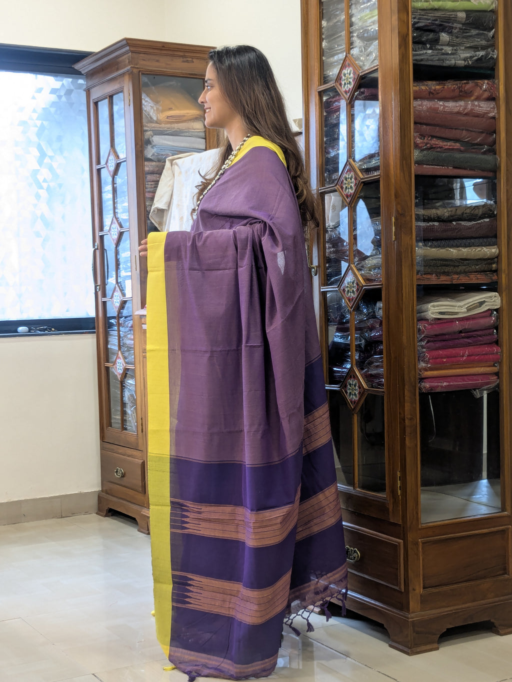 Handloom Ilkal Purple Cotton Saree