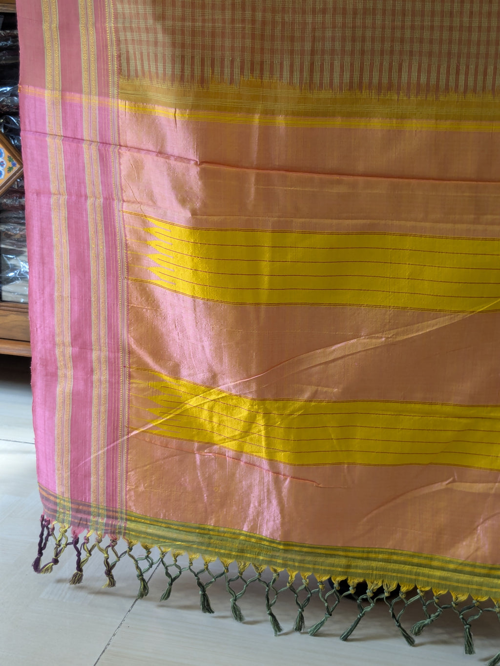 Ilkal Handloom Light Orange Saree with Checks