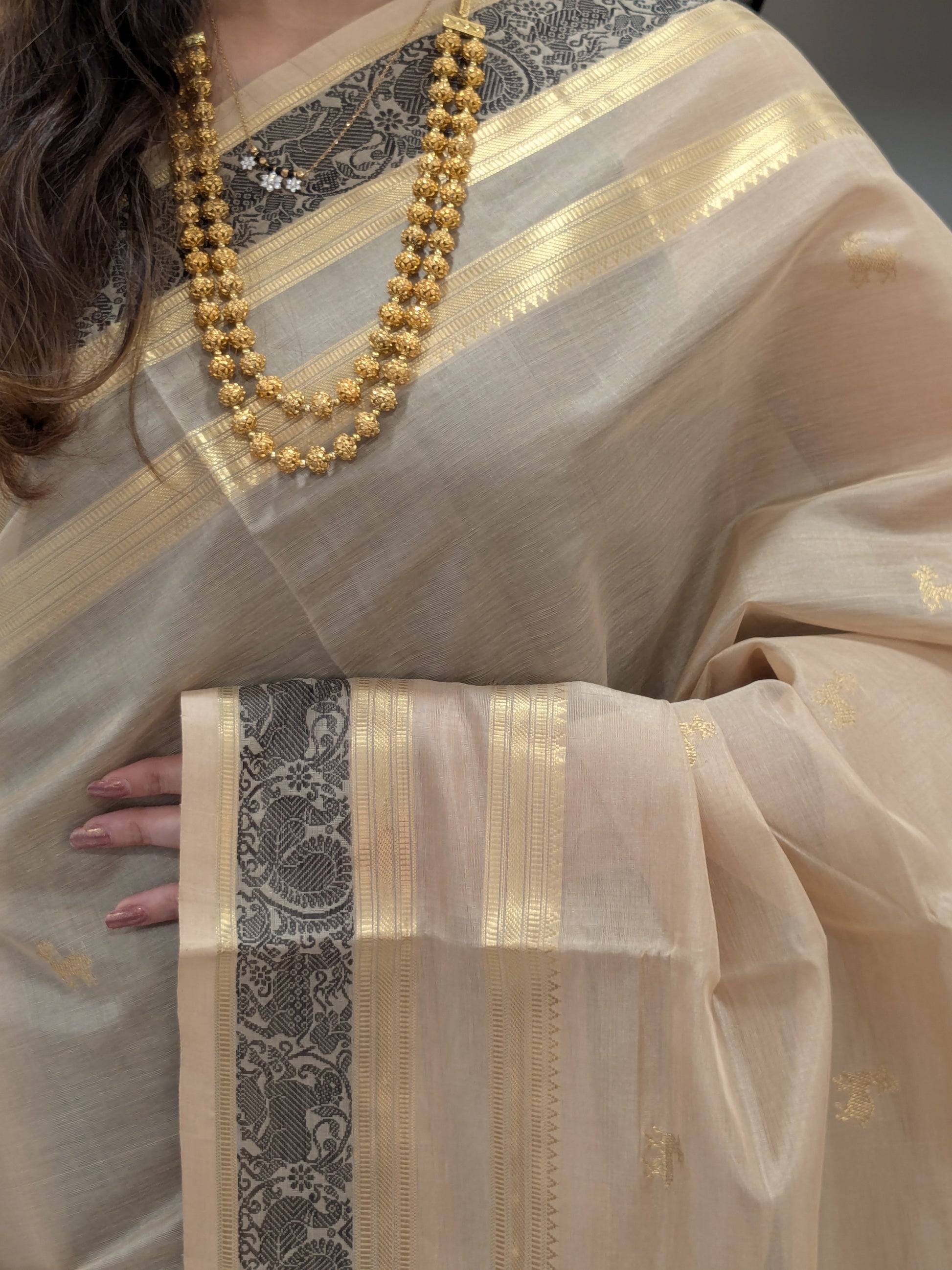 Beige Silk Cotton Traditional Kanjivaram Saree