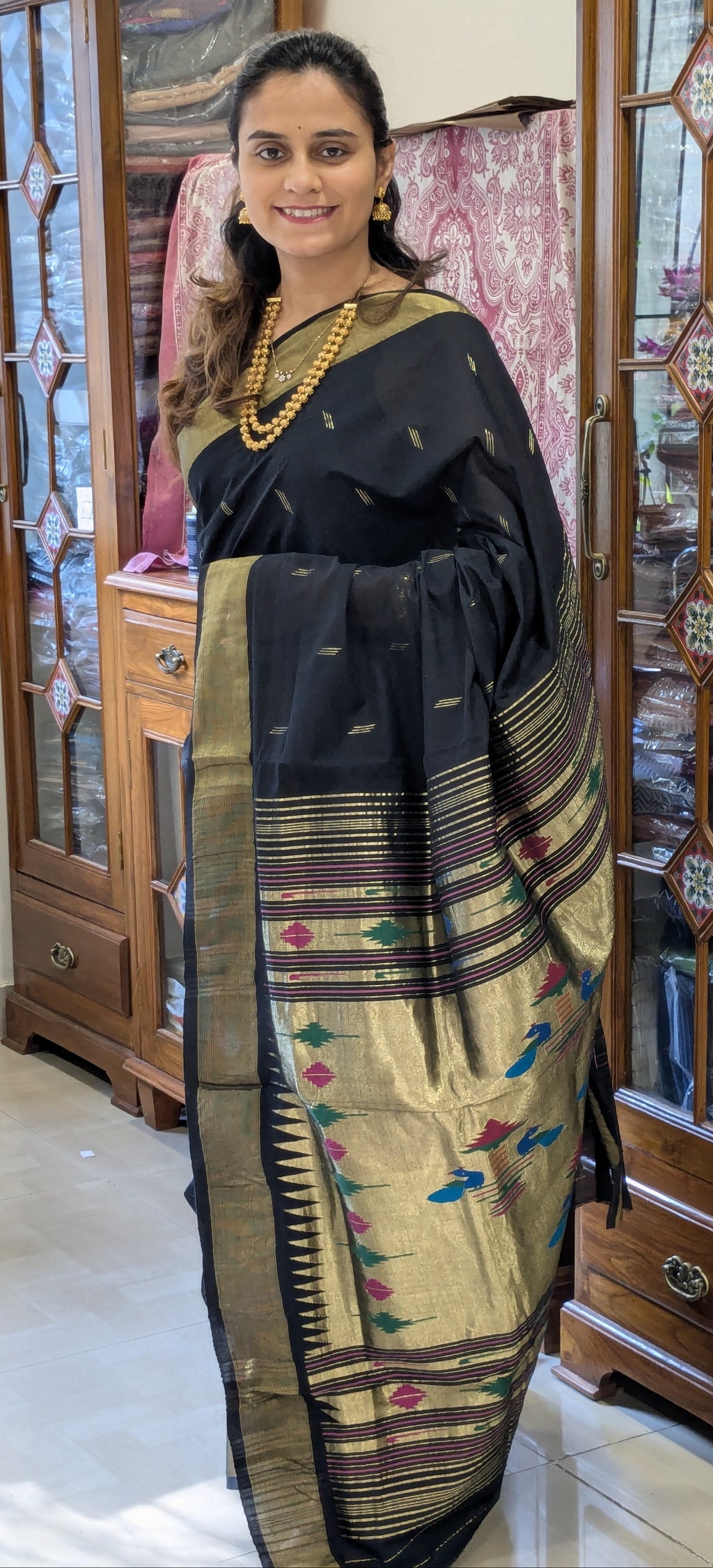 Black Pure Cotton Paithani Saree