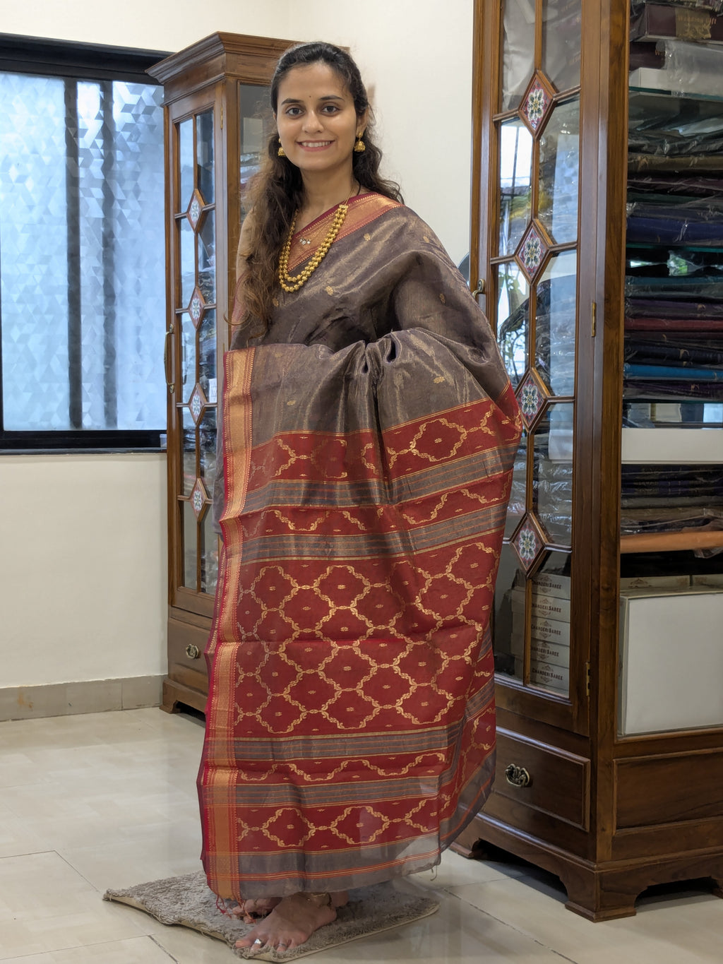 Maheshwari Tissue Silk Jamun Color Saree