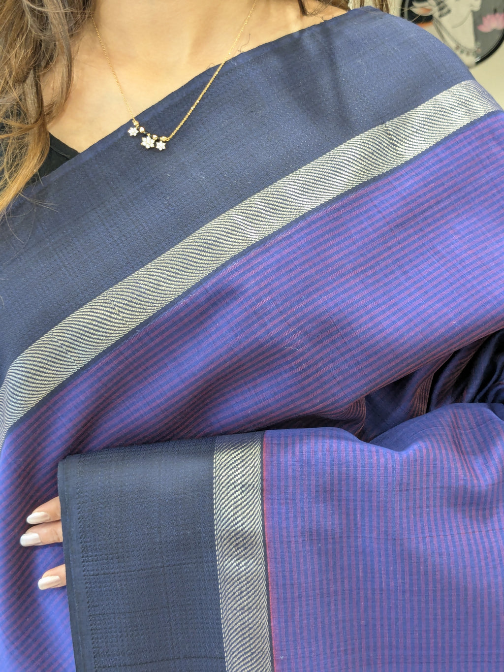 Maheshwari Purple Saree with Black Resham Border