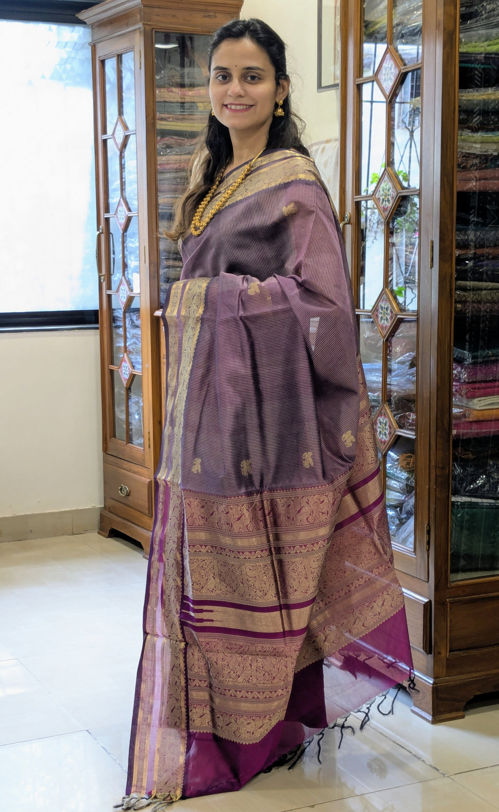 purple color wedding saree
