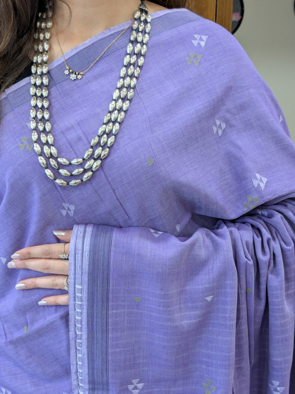 Handloom Purple Jamdani Saree with White Butti