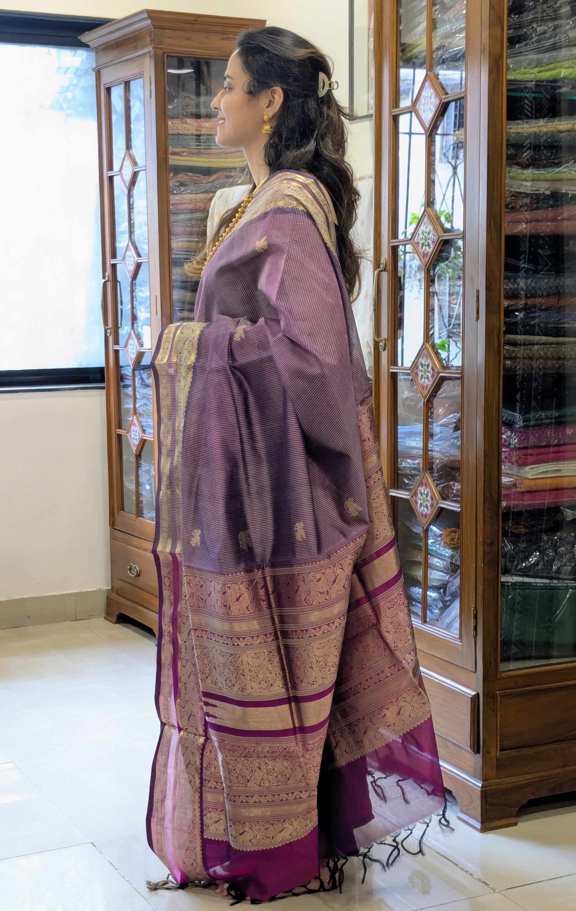 purple saree party wear
