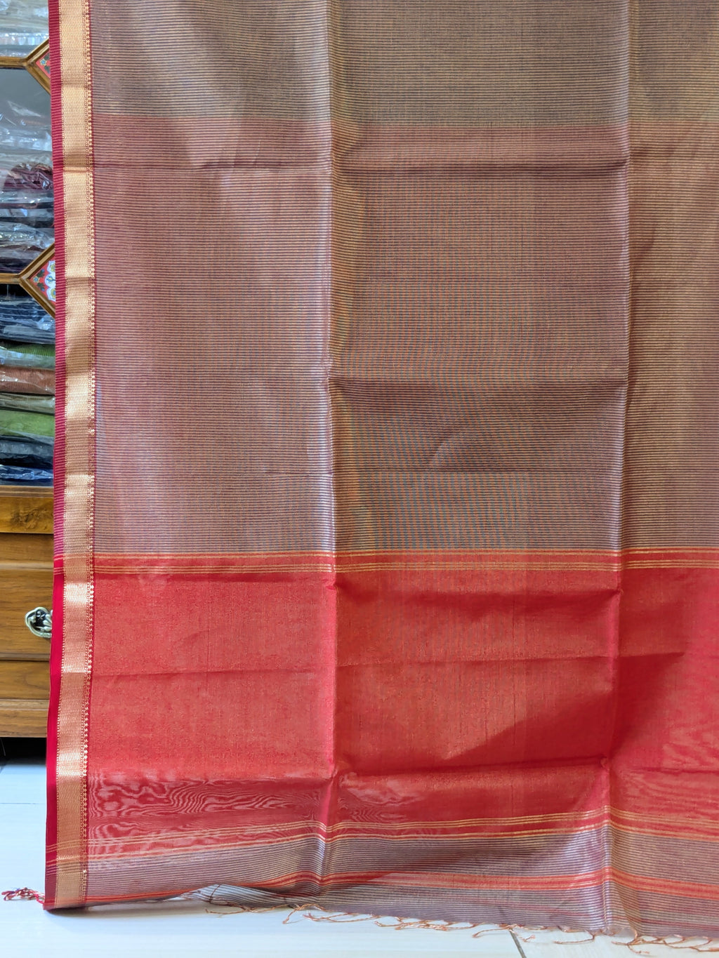 Purple Maheshwari Handloom Tissue Silk Saree