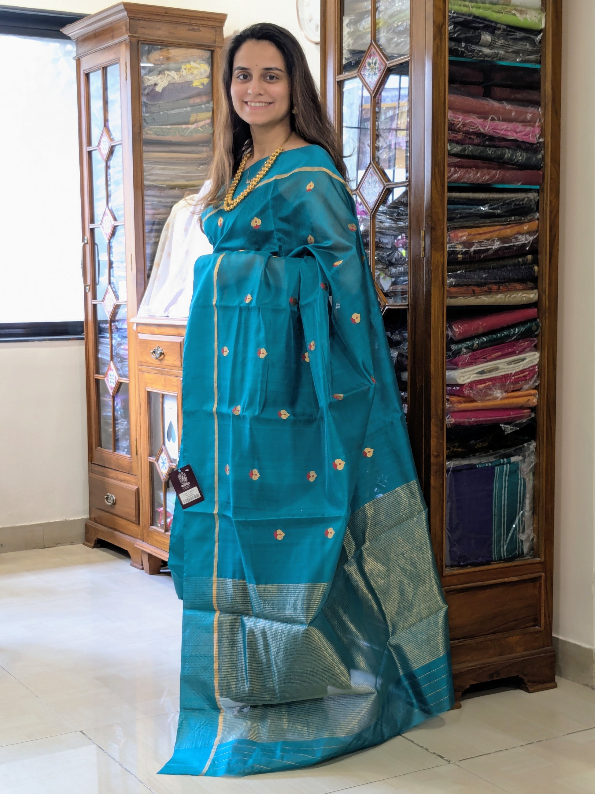 Handloom Rama Green Chanderi Silk Saree