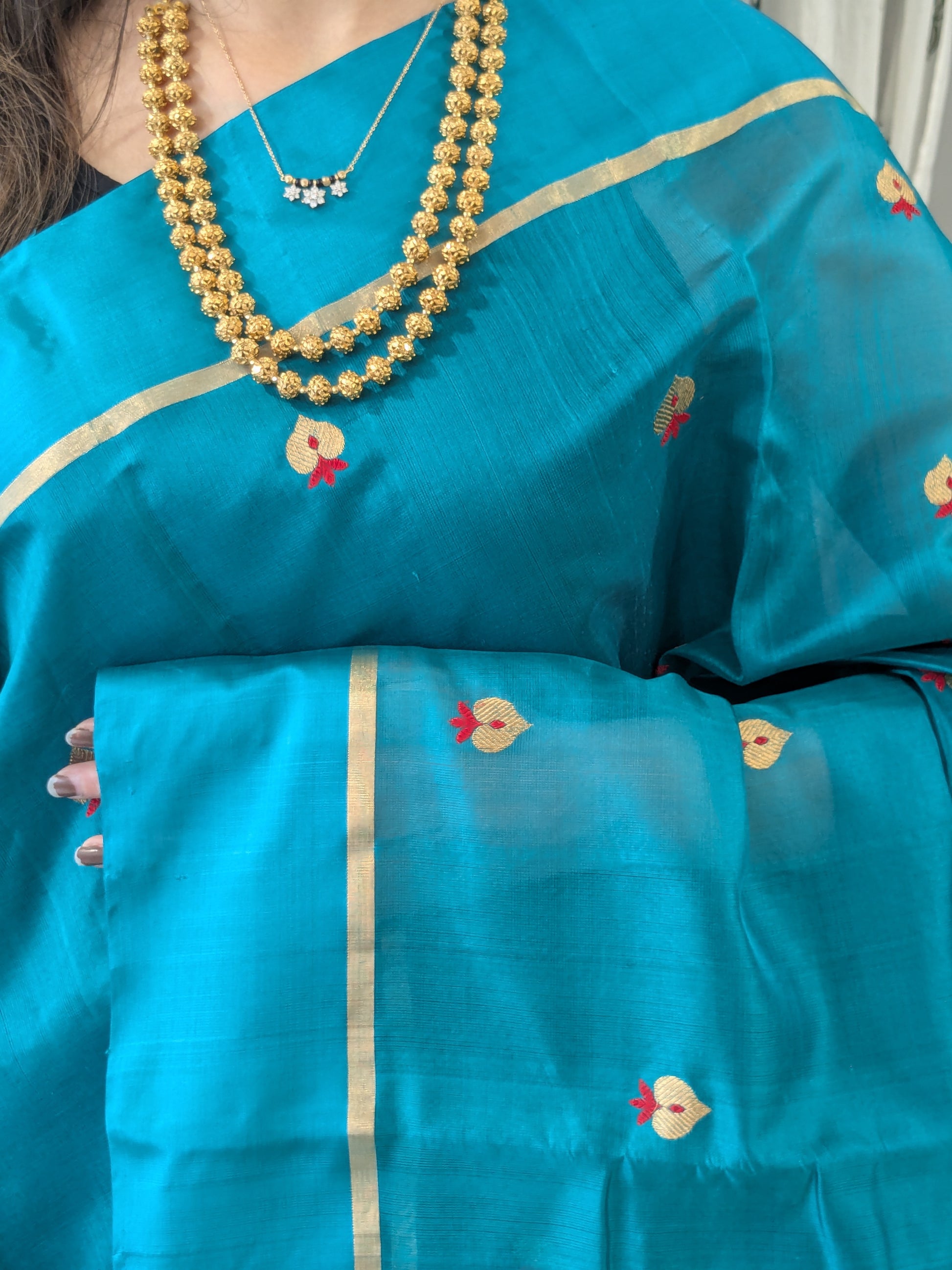 Handloom Rama Green Chanderi Silk Saree