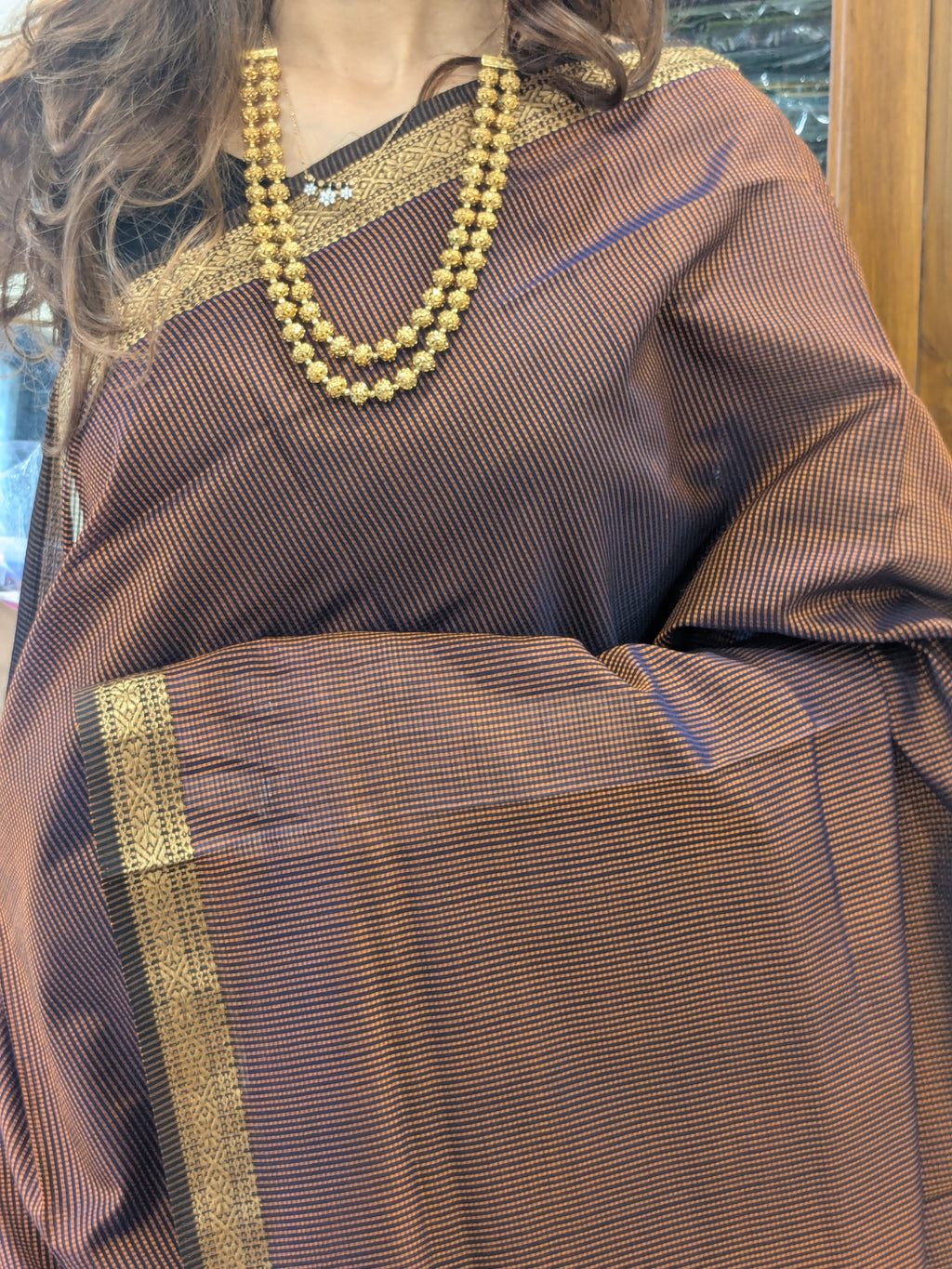 Garbh Reshmi Maheshwari Copper Colour Saree