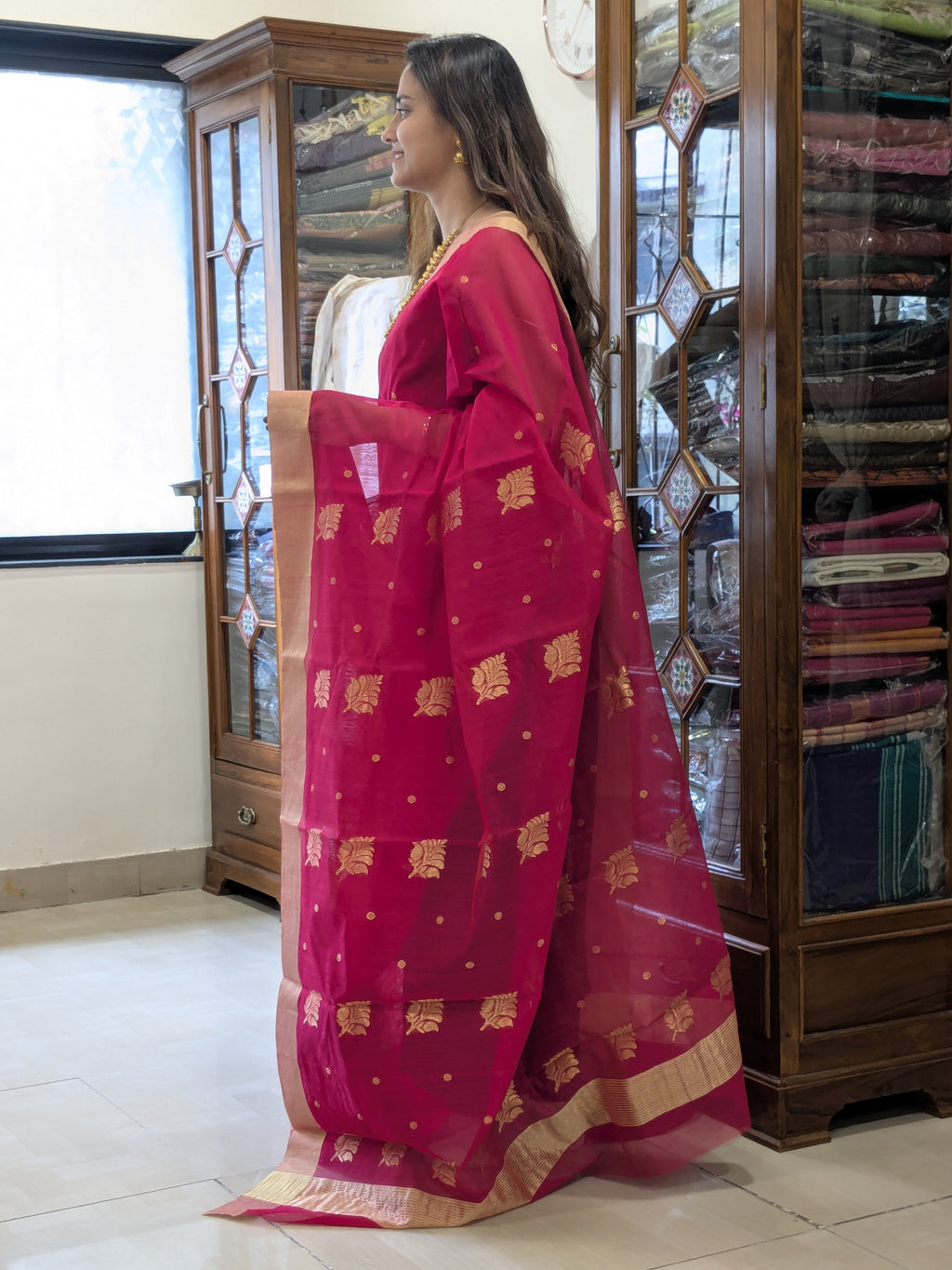 Chanderi Cotton Silk Rani Colour Saree