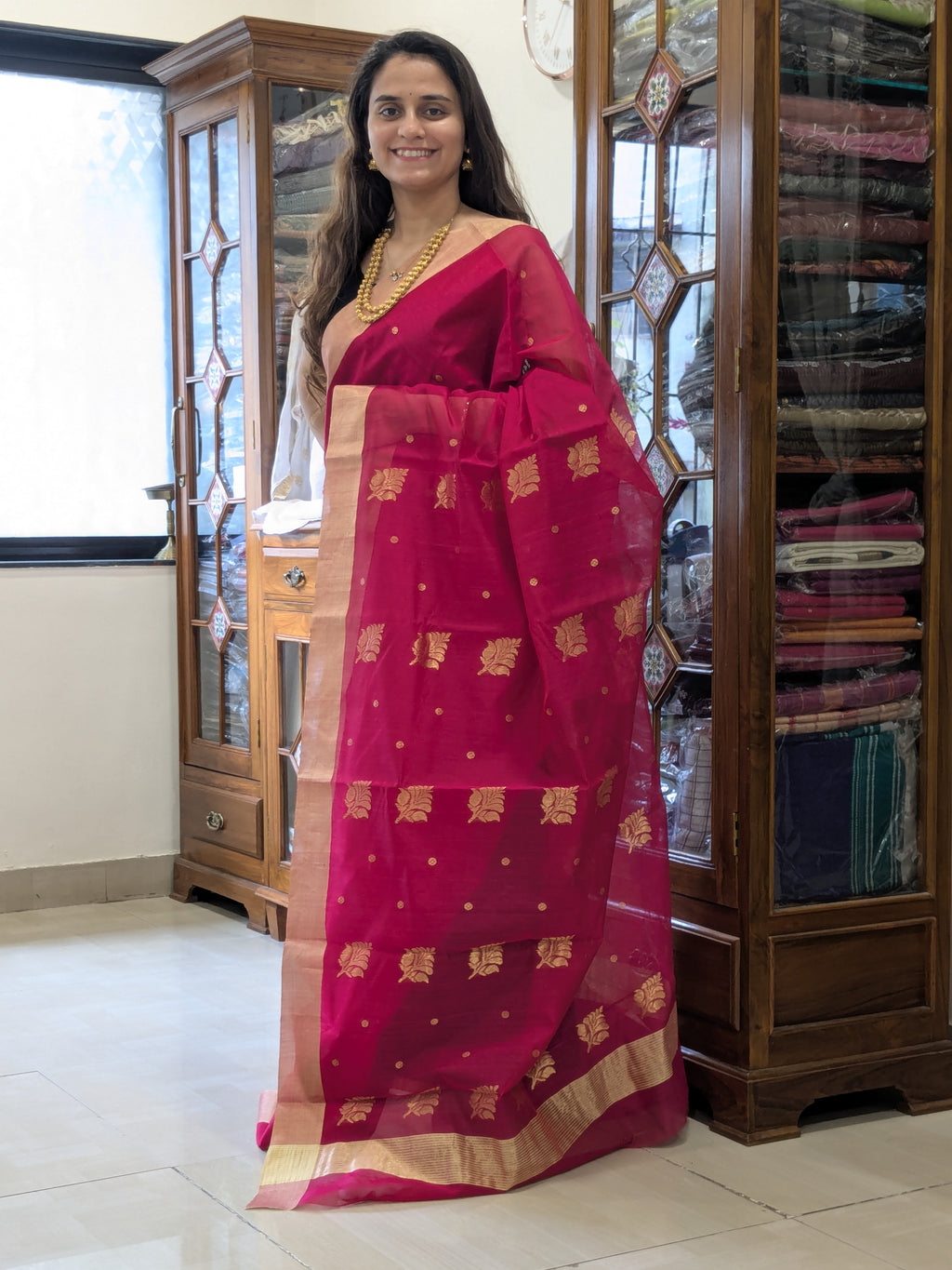 Chanderi Cotton Silk Rani Colour Saree
