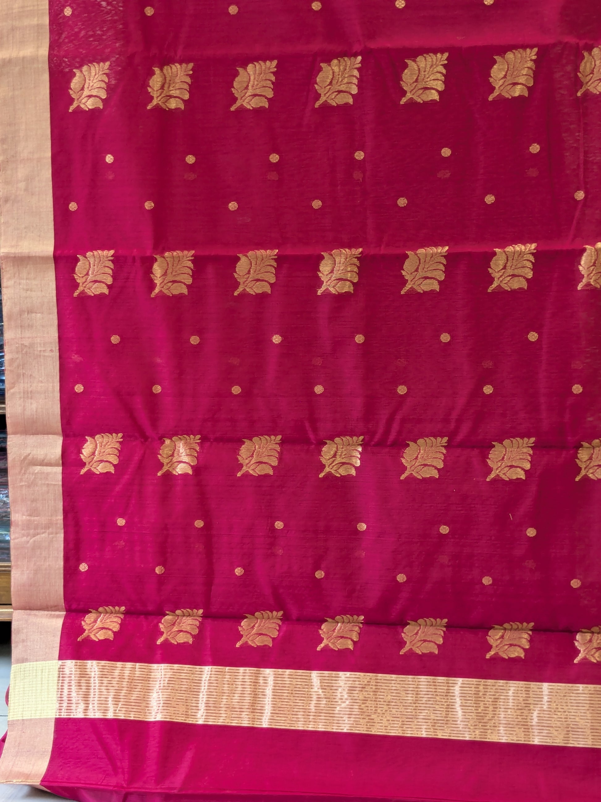 Chanderi Cotton Silk Rani Colour Saree