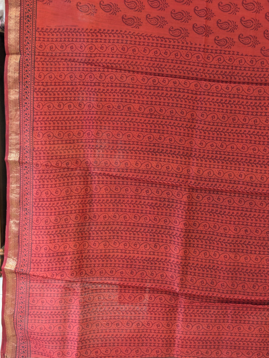 Maheshwari Red Handloom Bagh Handblock Print Saree