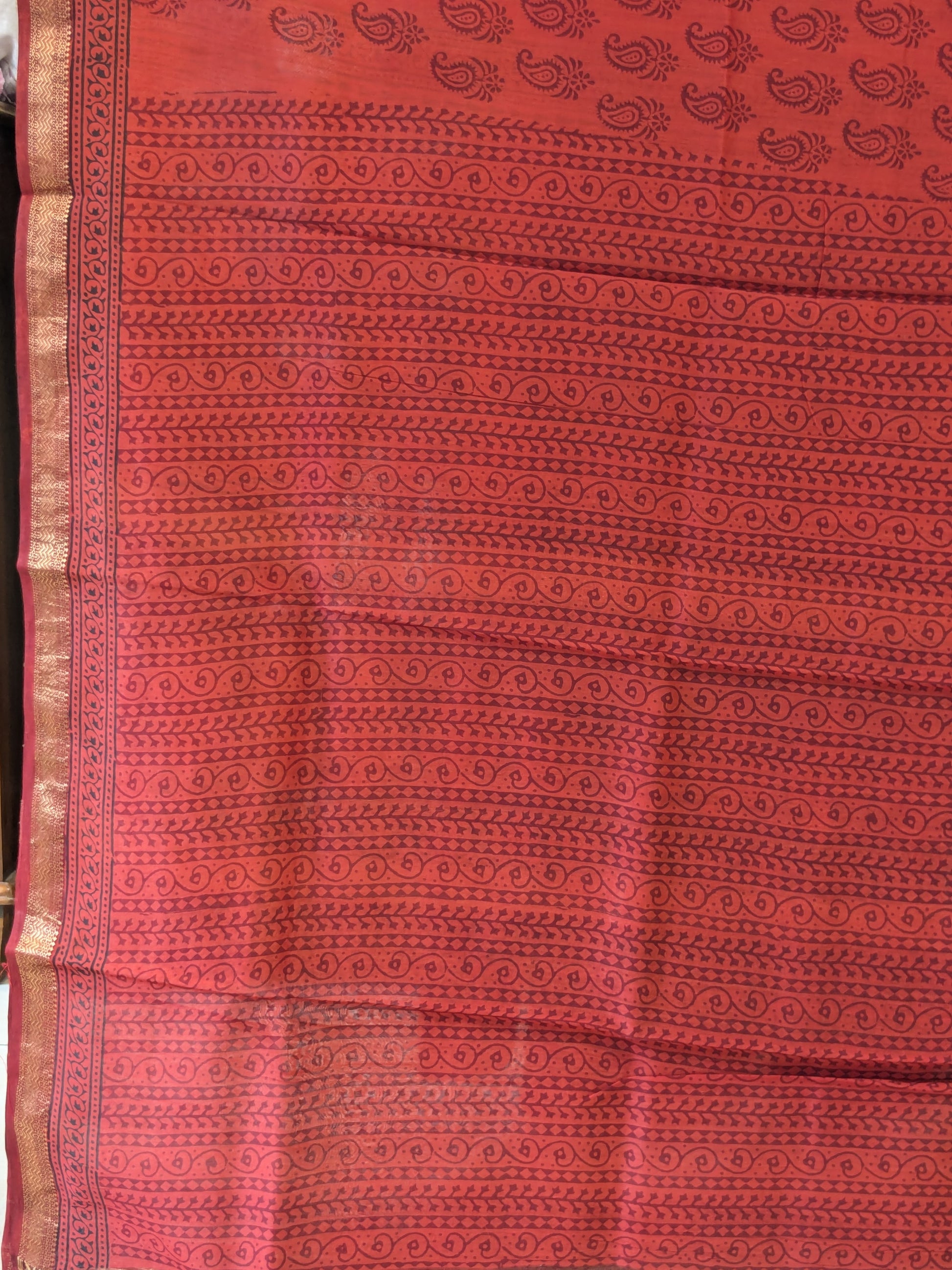Maheshwari Red Handloom Bagh Handblock Print Saree