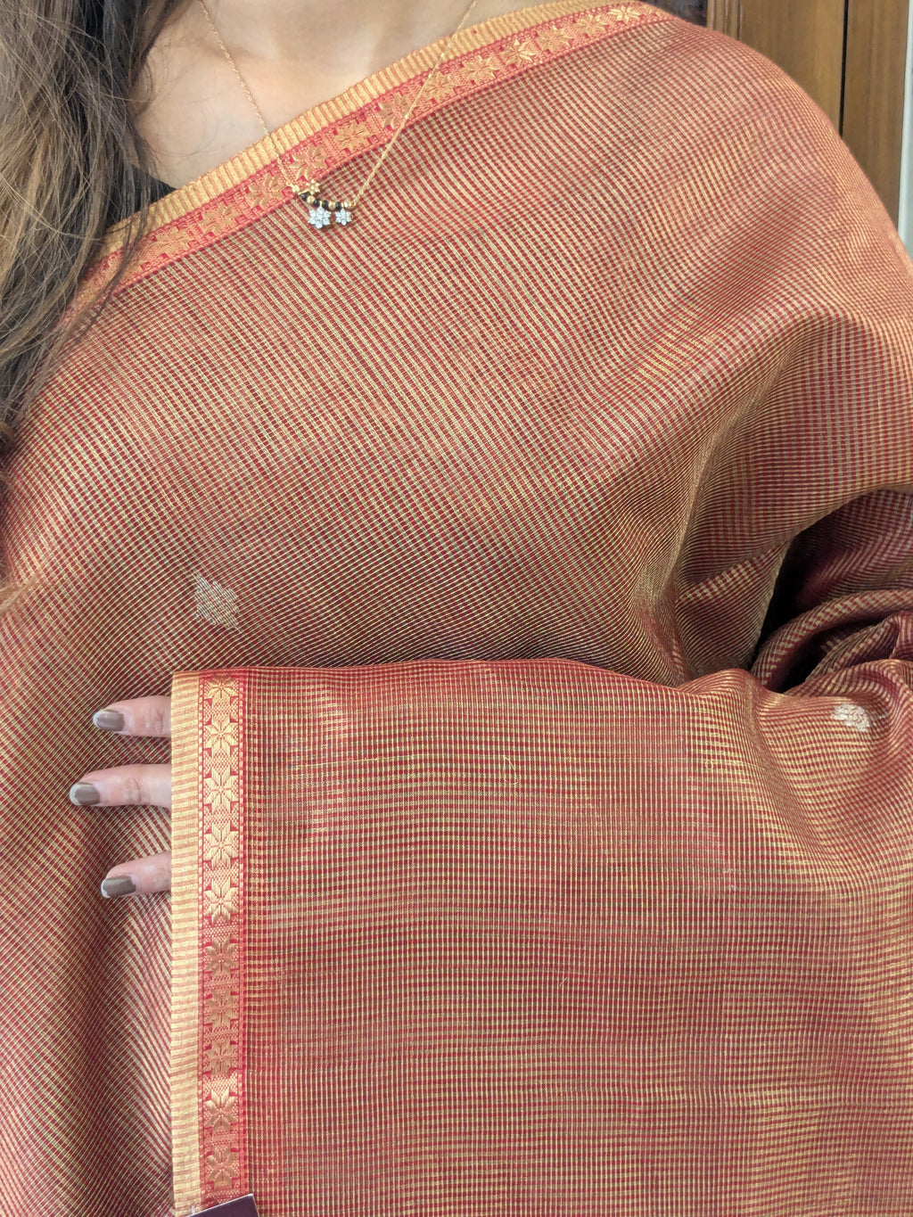 Maheshwari Red Silk Tissue Saree