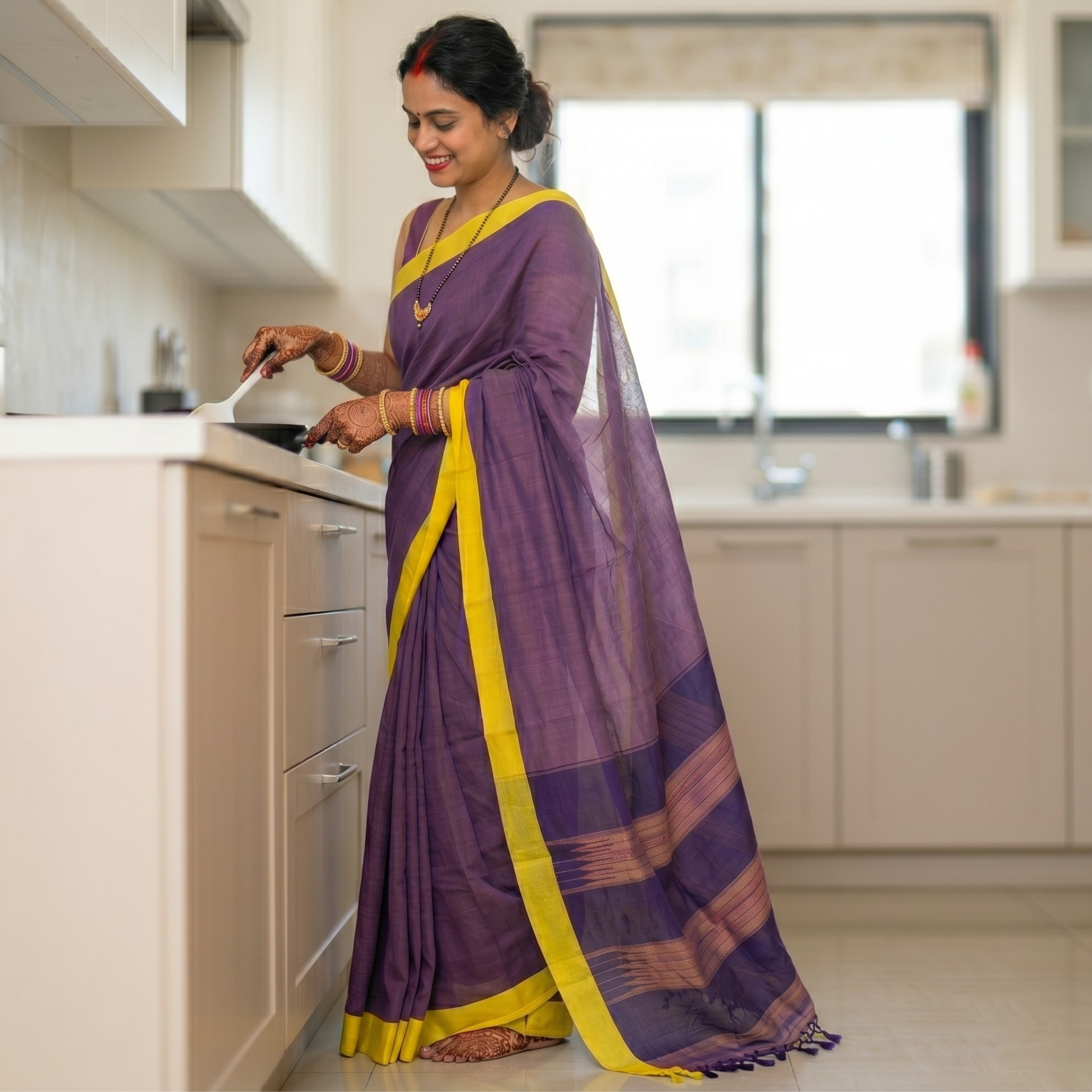 Handloom Ilkal Purple Cotton Saree