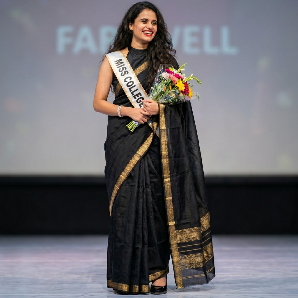 Garbh Reshmi Handloom Black Maheshwari Silk Saree