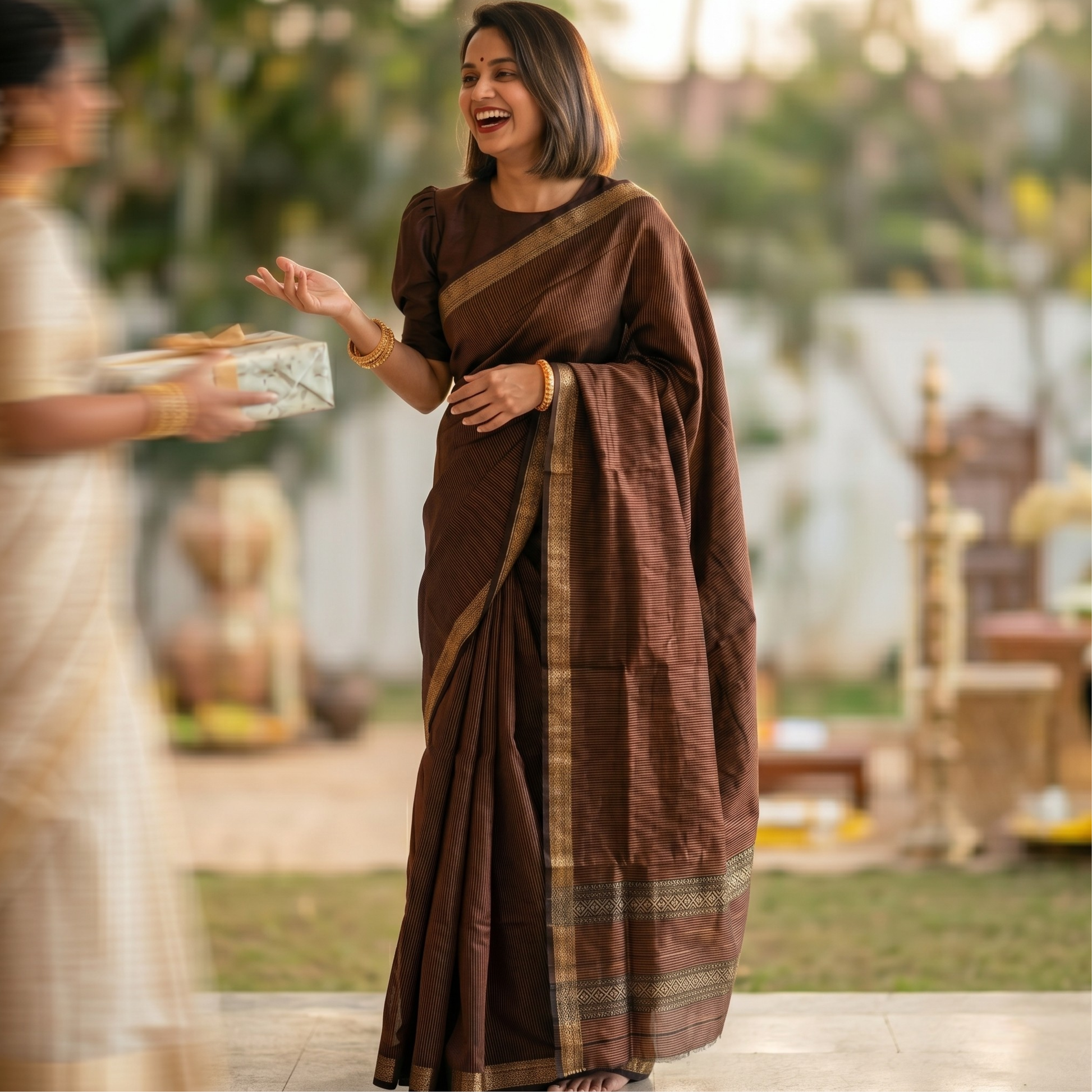 Garbh Reshmi Maheshwari Copper Colour Saree