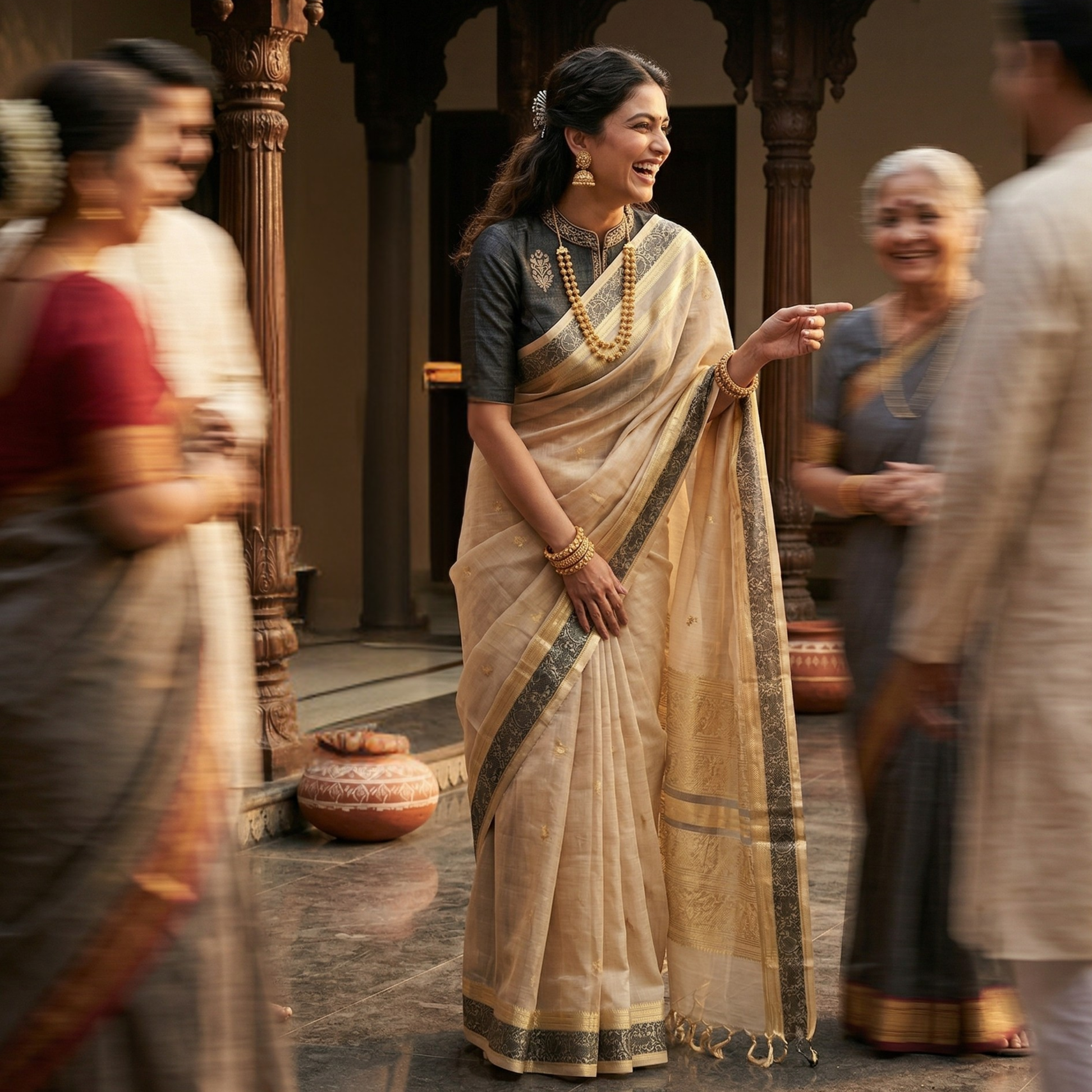 Beige Silk Cotton Traditional Kanjivaram Saree