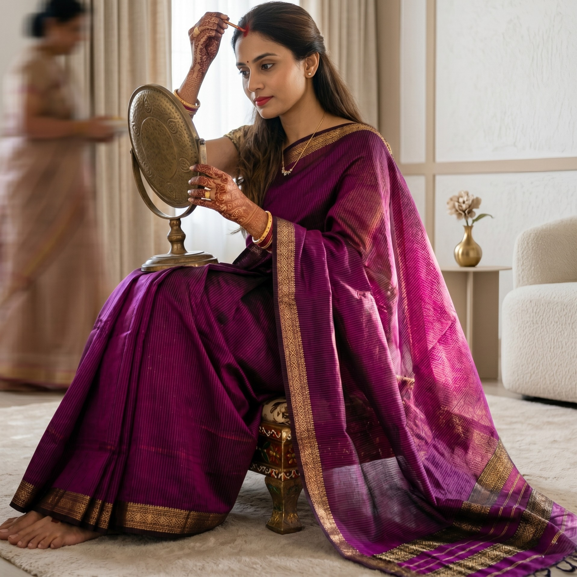 Garbh Reshmi Maheshwari Magenta Silk Saree