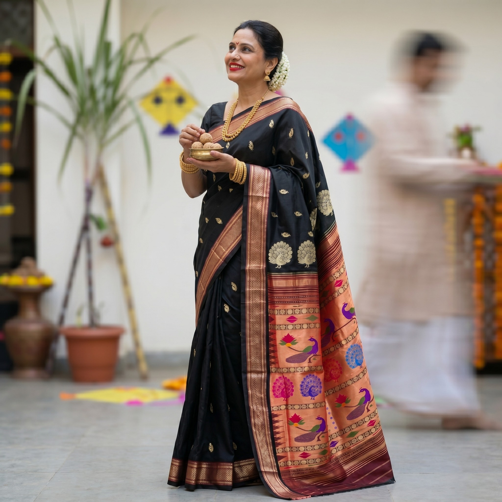 Black Handloom Original Yeola Paithani Saree