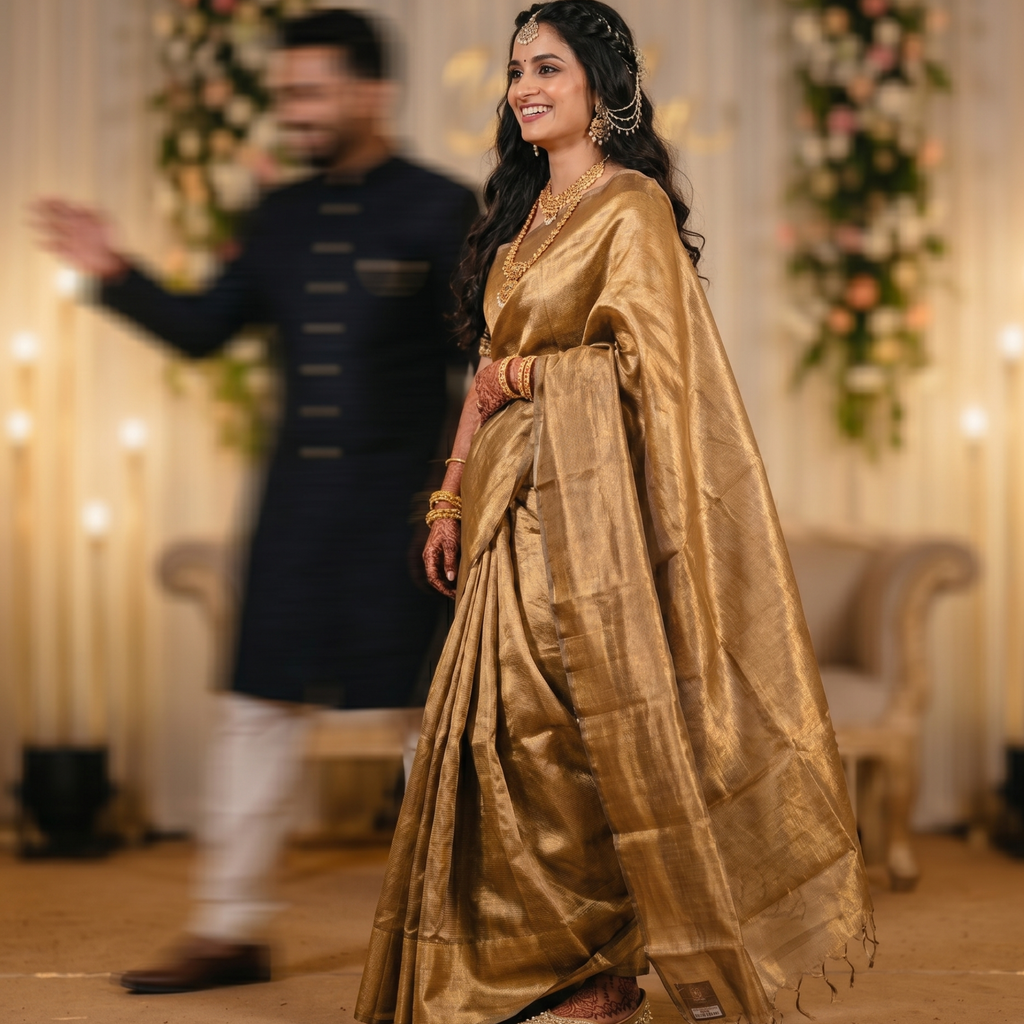 Golden Maheshwari Tissue Saree