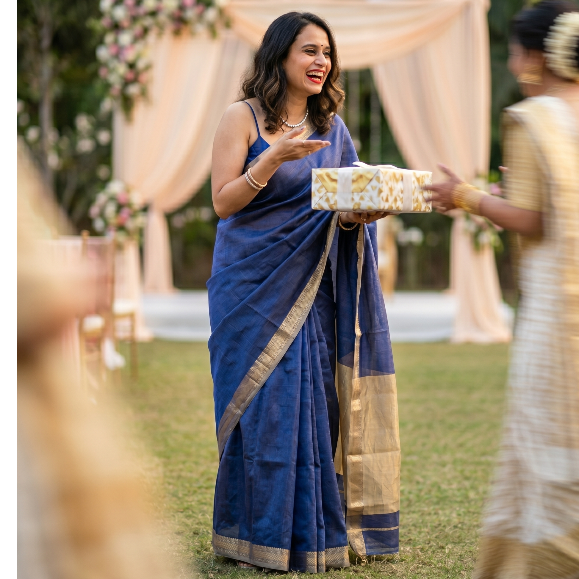 Maheshwari Royal Blue Tissue Cotton Saree
