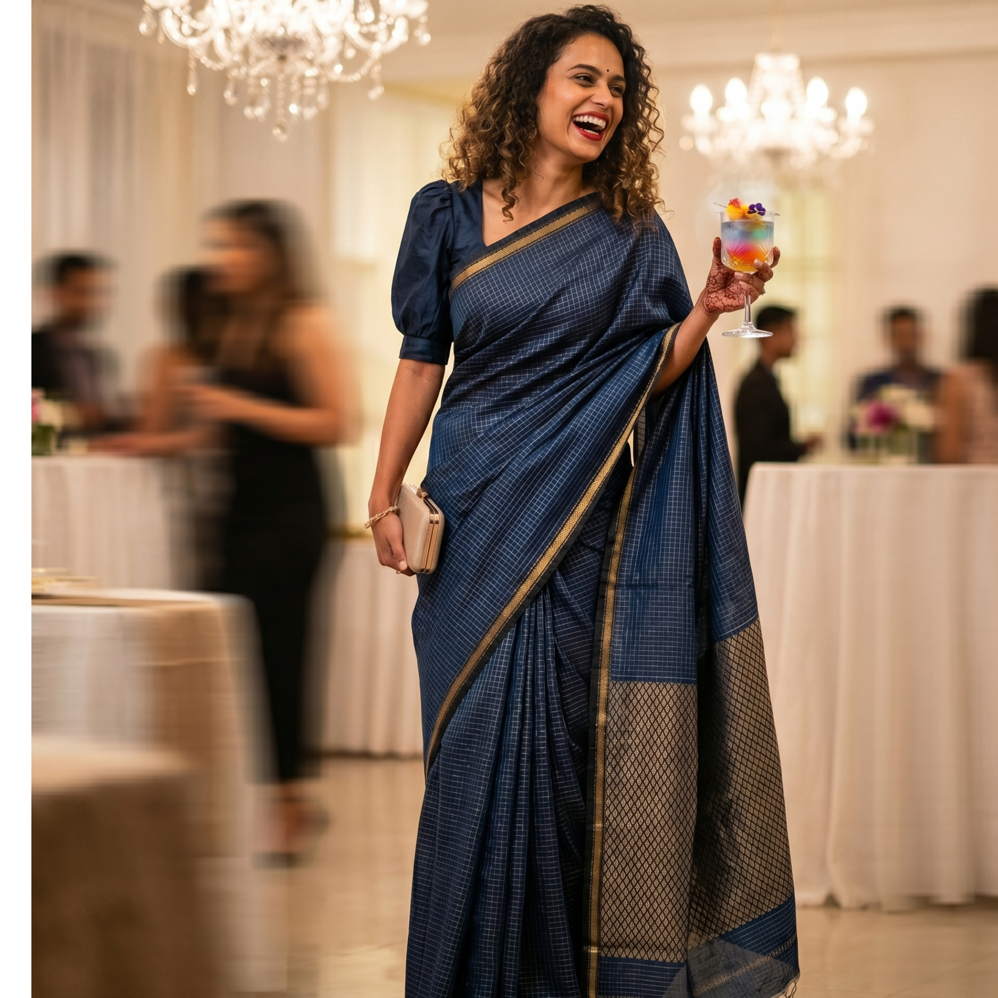 Maheshwari Zari Checks Blue Saree with Heavy Pallu