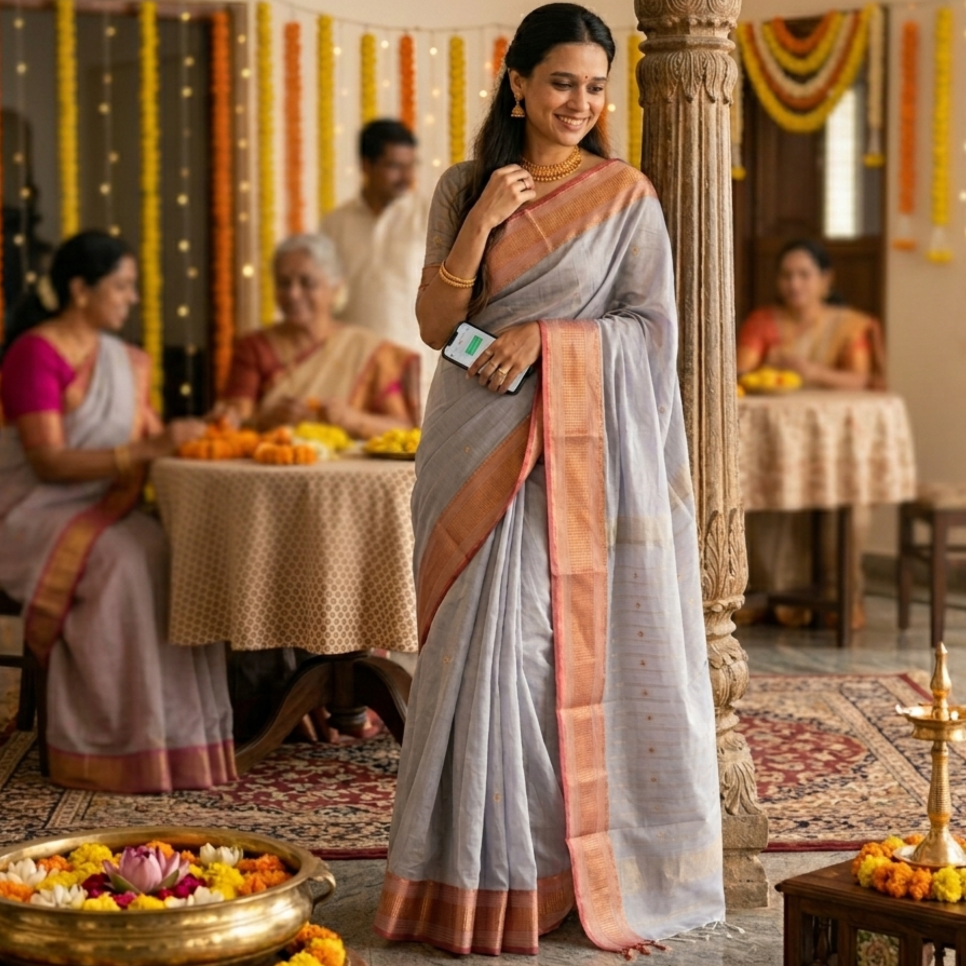 Maheshwari Silk Cotton Lilac Meena Butti Saree