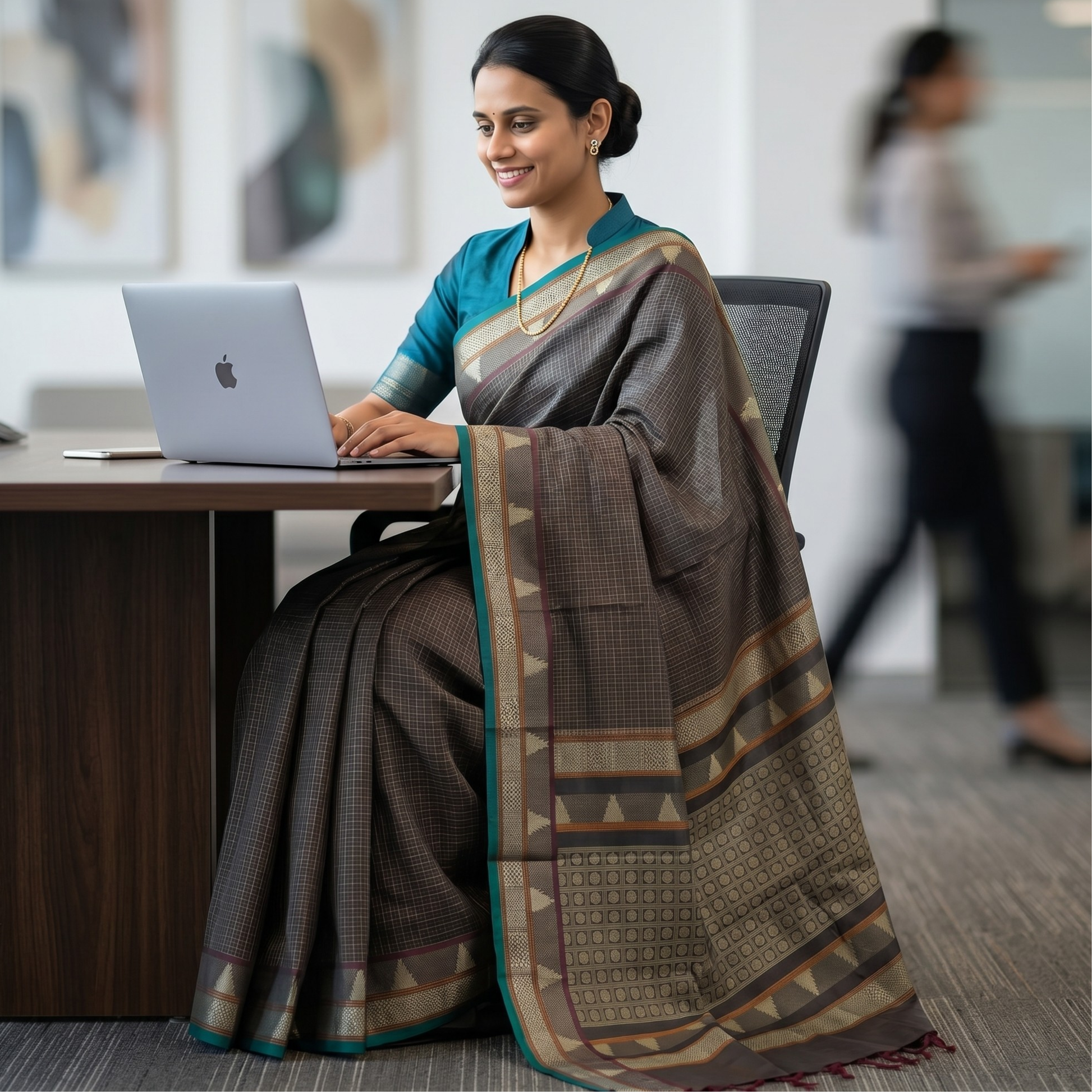 Handloom Cotton Brown Kanjeevaram Saree