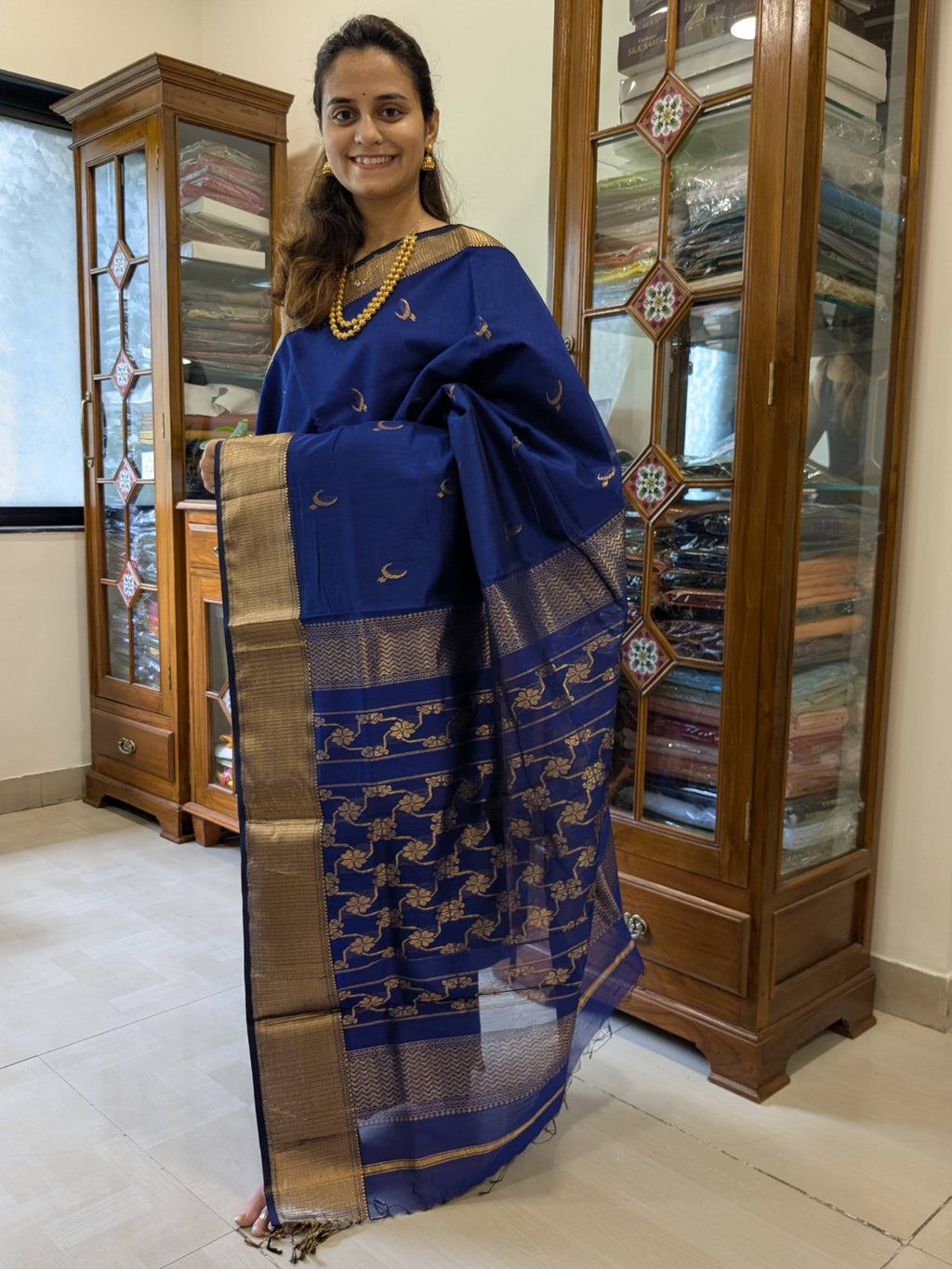 Full view showcasing the rich silk-cotton blend and festive elegance.
