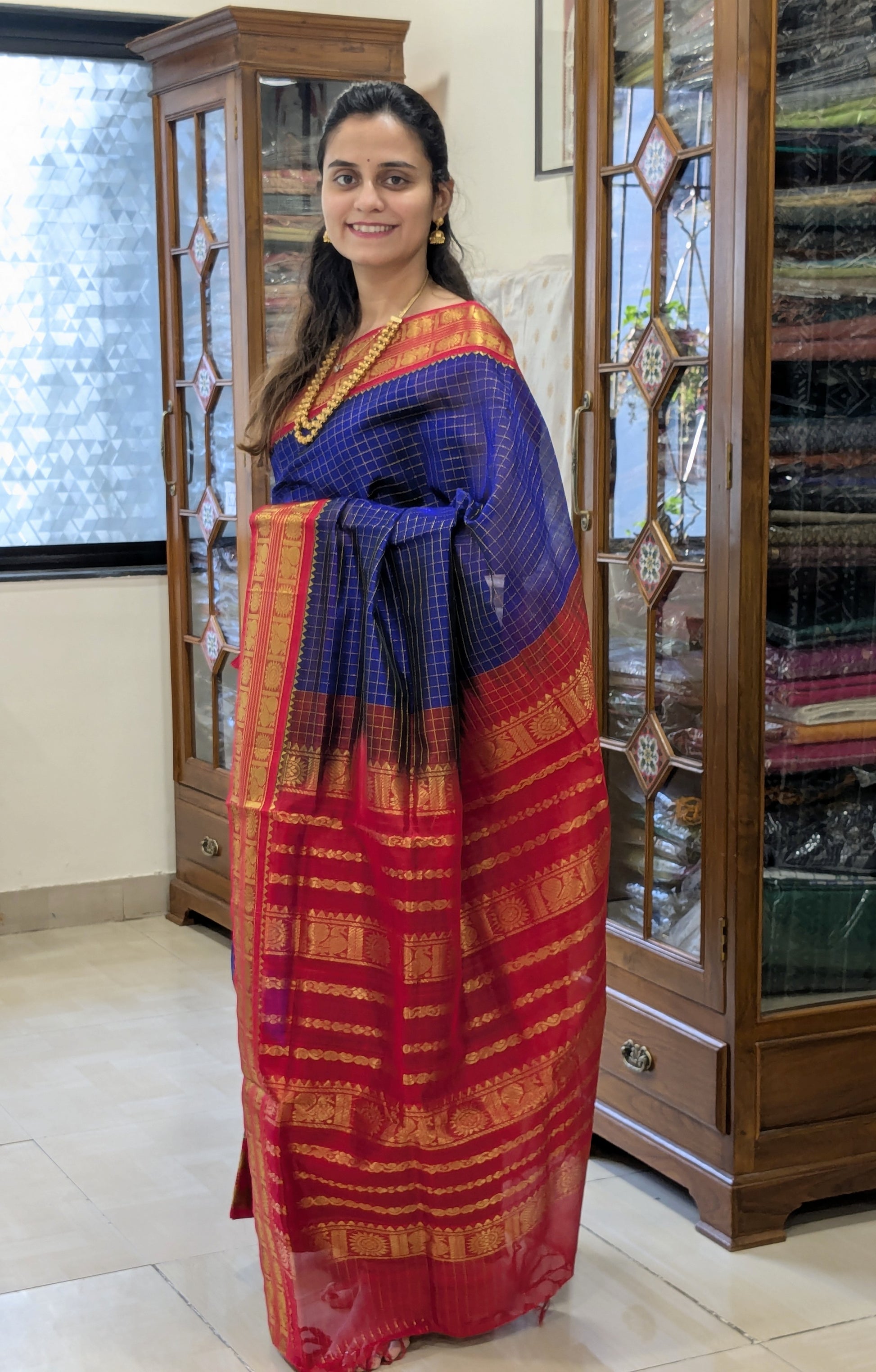 royal blue kanchipuram silk saree
