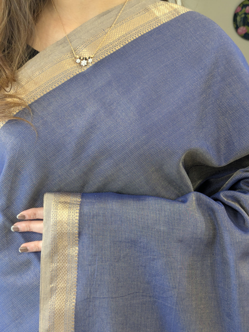 Maheshwari Royal Blue Tissue Cotton Saree