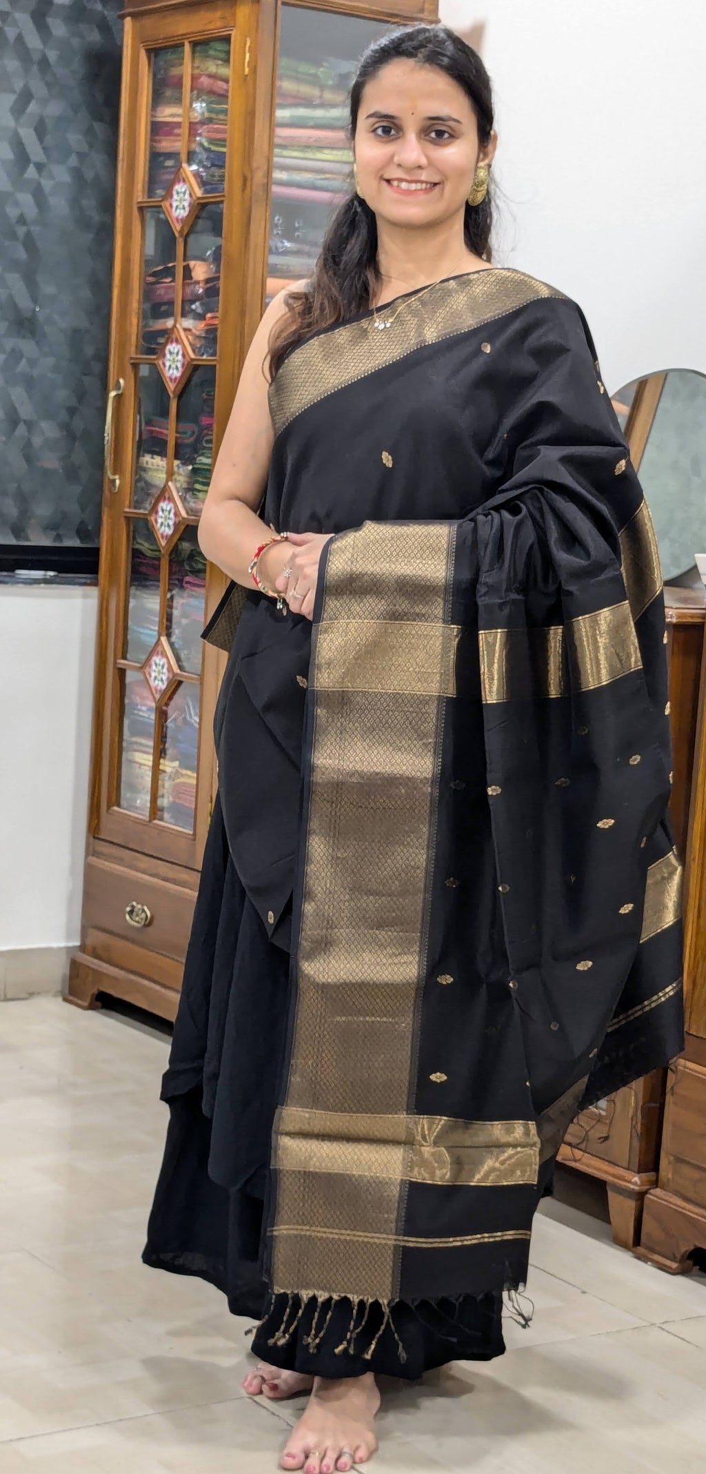Maheshwari Handloom Black Silk Cotton Saree