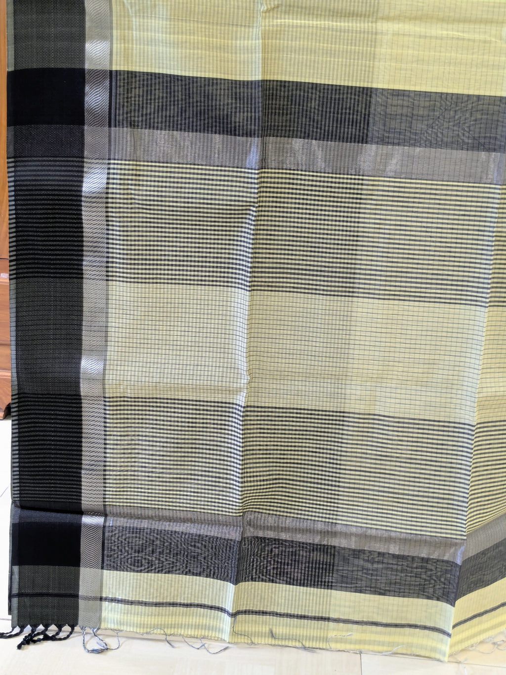 Maheshwari Light Yellow Saree with Black Resham Border