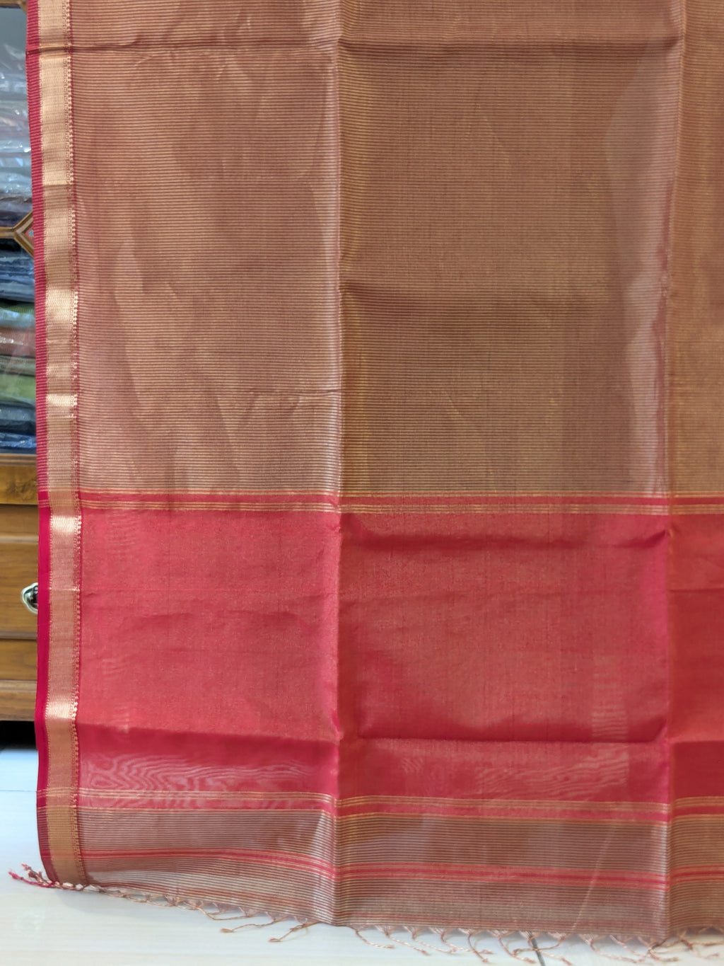 Maroon Maheshwari Handloom Tissue Silk Saree