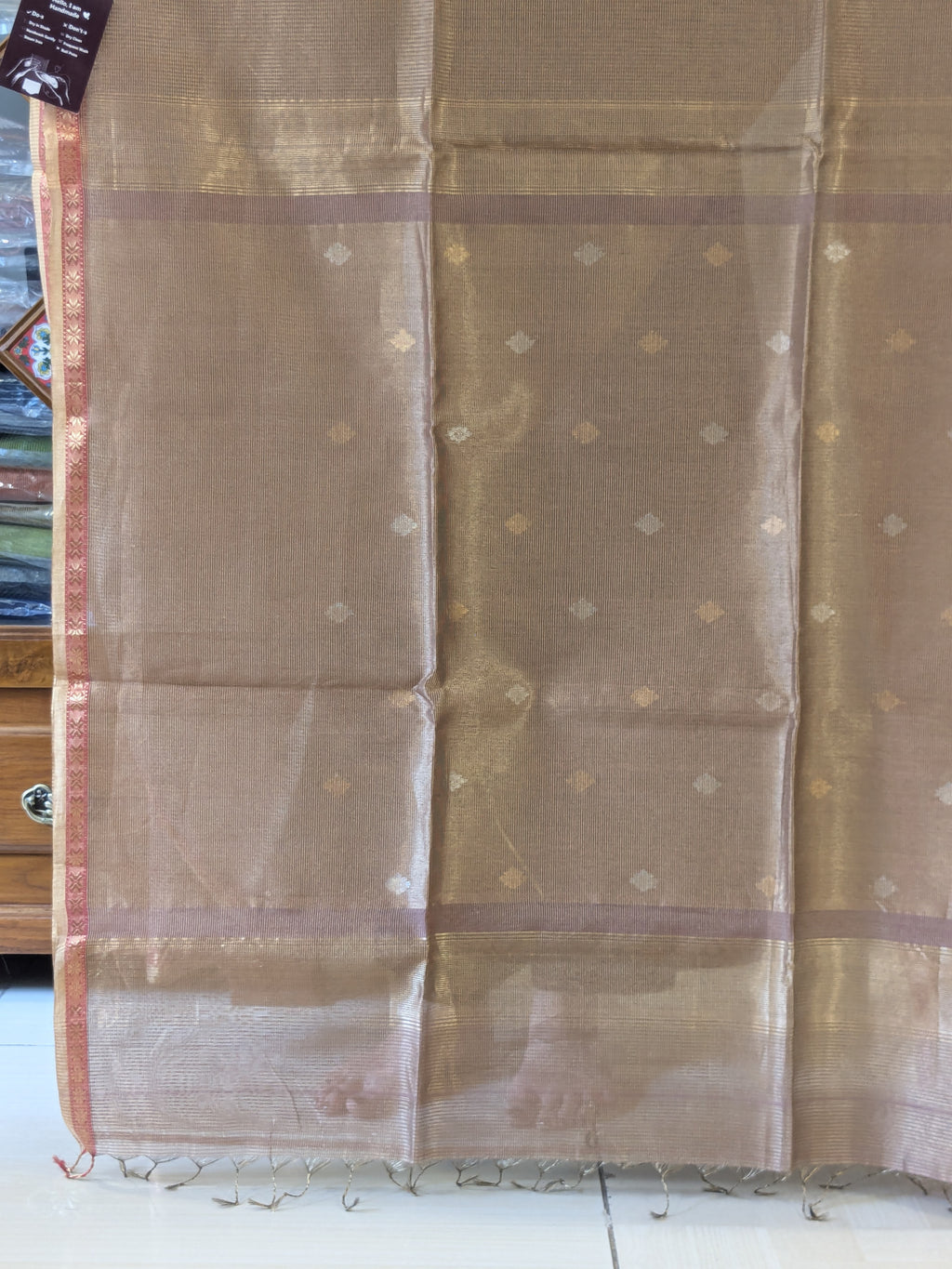 Maheshwari Beige Silk Tissue Saree