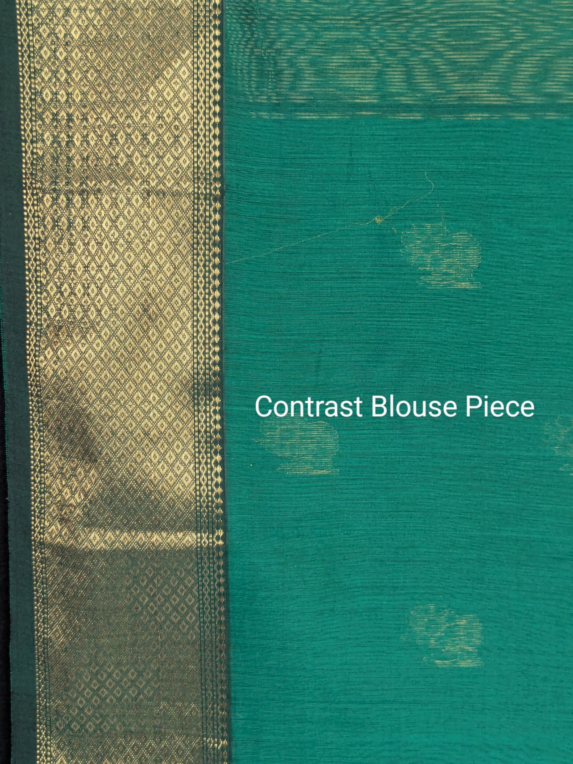 Green contrast blouse piece included to complete the vibrant and celebratory Maheshwari look.