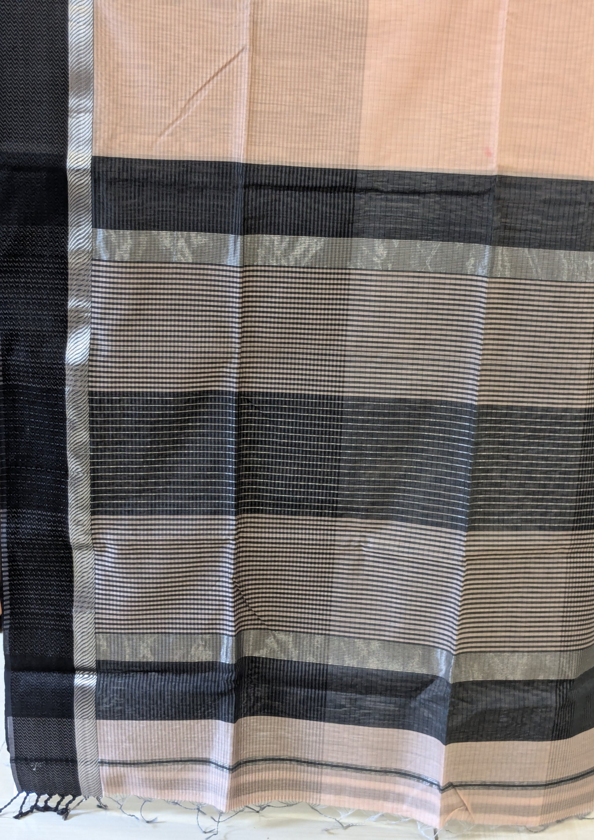 Maheshwari Peach Saree with Black Resham Border