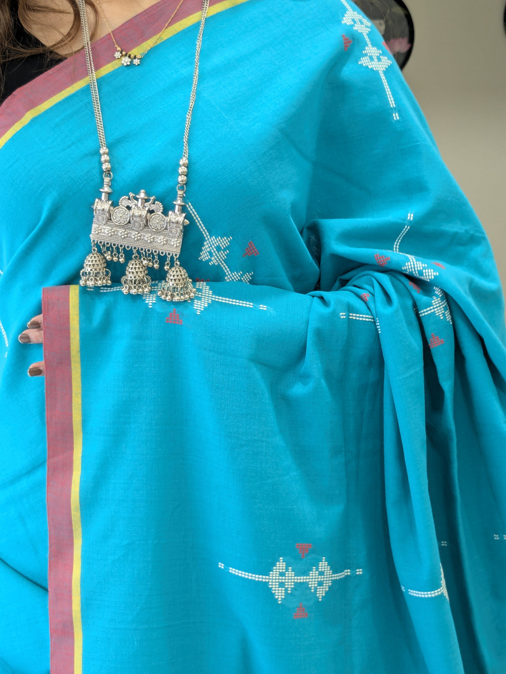 Bawan Buti Cotton Ocean Blue Saree