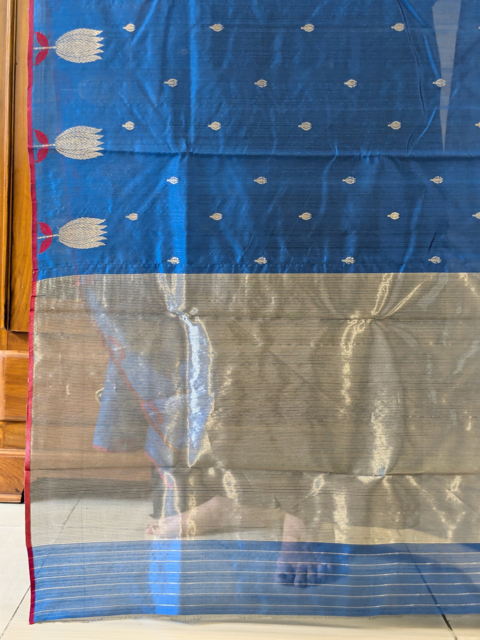 Handloom Peacock Blue Chanderi Silk Saree