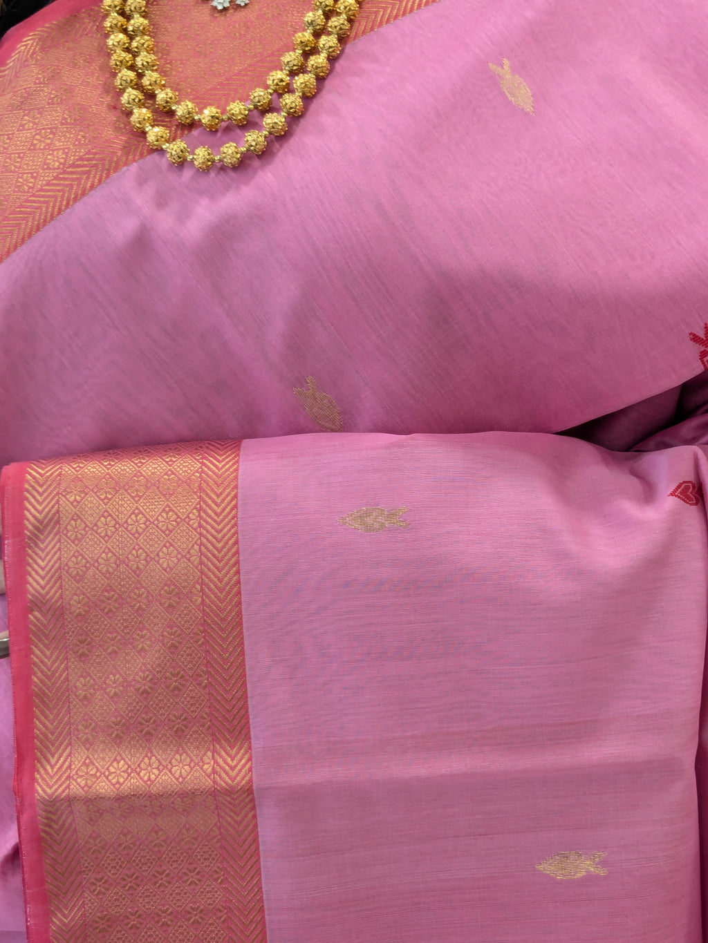 Silk Cotton Baby Pink Maheshwari Saree