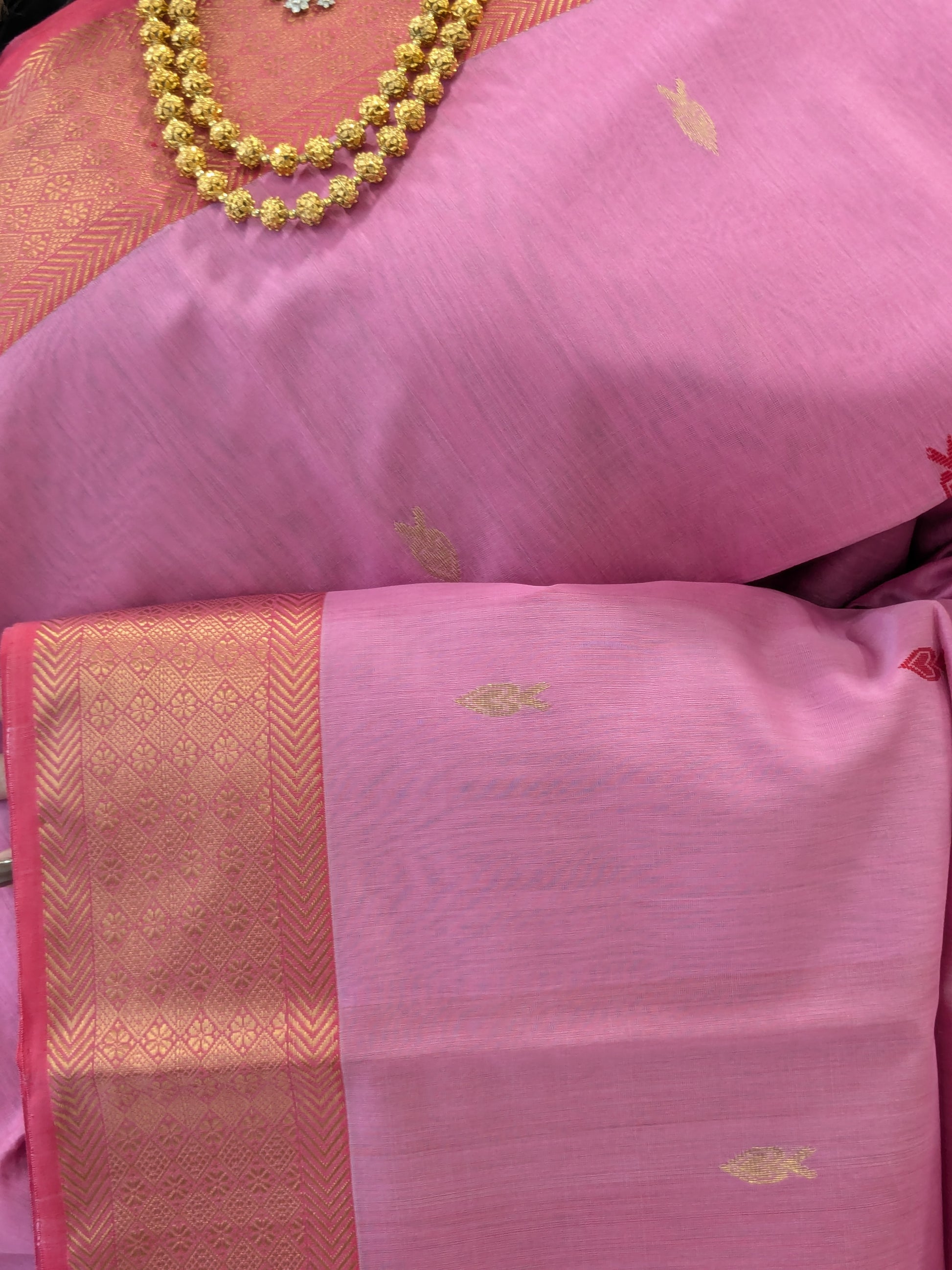 Silk Cotton Baby Pink Maheshwari Saree