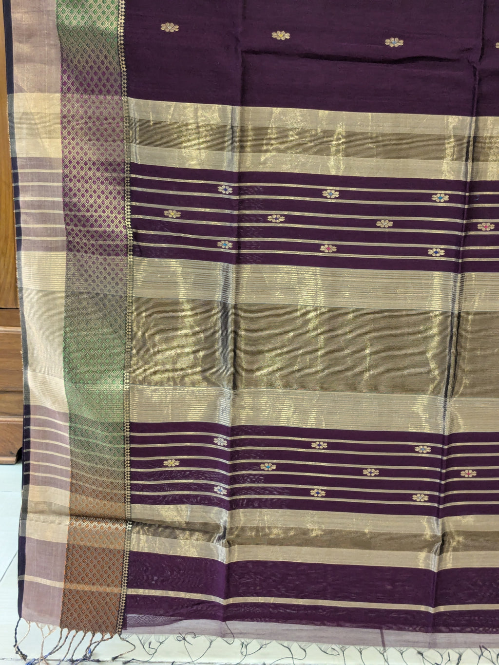 Maheshwari Silk Cotton Wine Meena Butti Saree