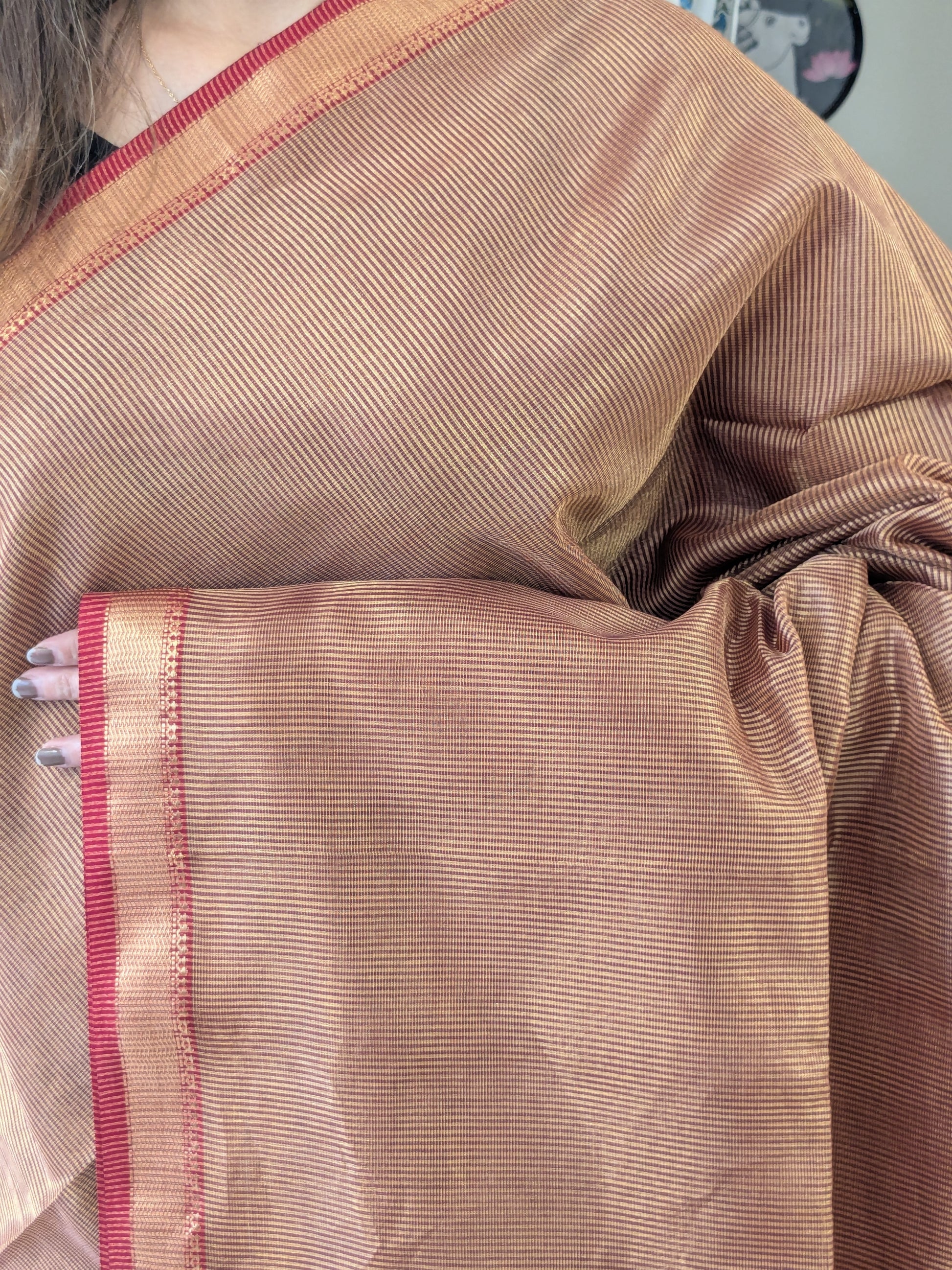 Maroon Maheshwari Handloom Tissue Silk Saree