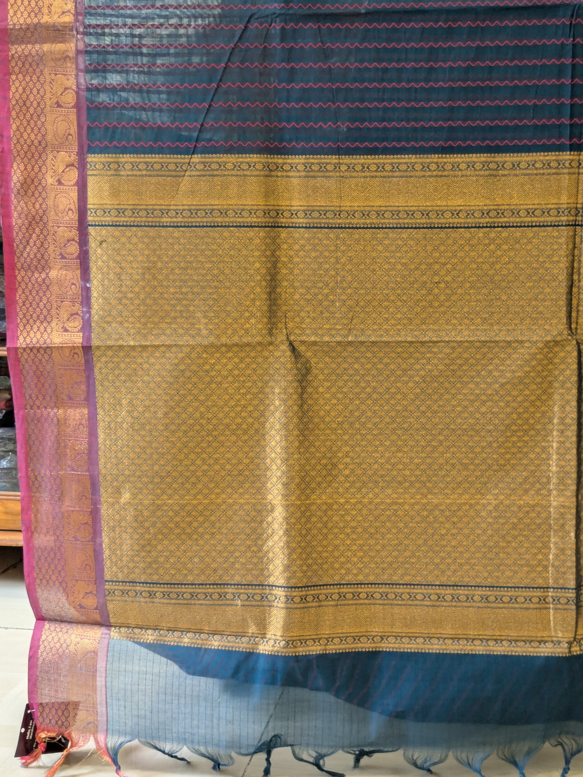 Cotton Royal Blue Kanchipuram Saree