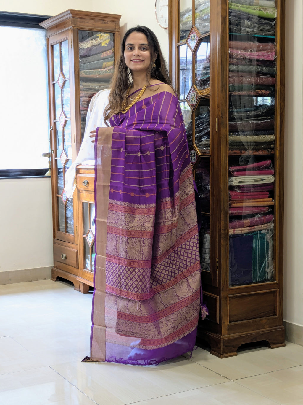 Cotton Purple Kanjivaram Saree